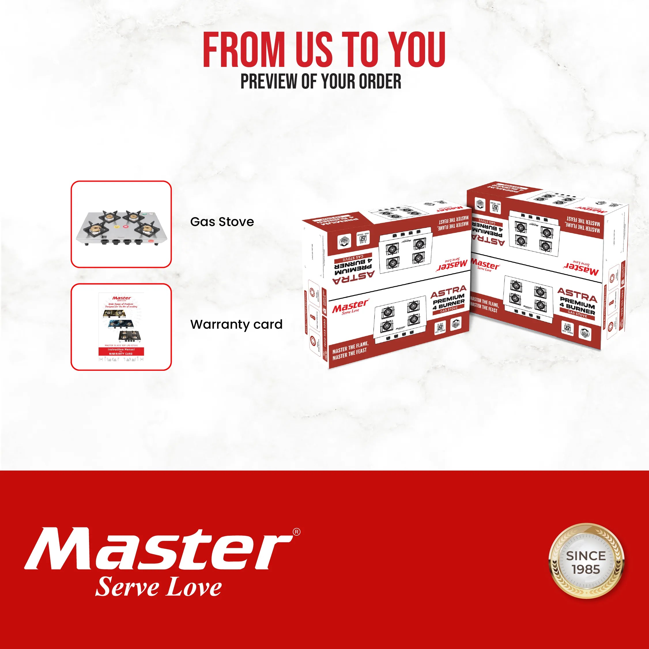 Astra 4 Burner Jumbo Stainless Steel Gas Stove - Master