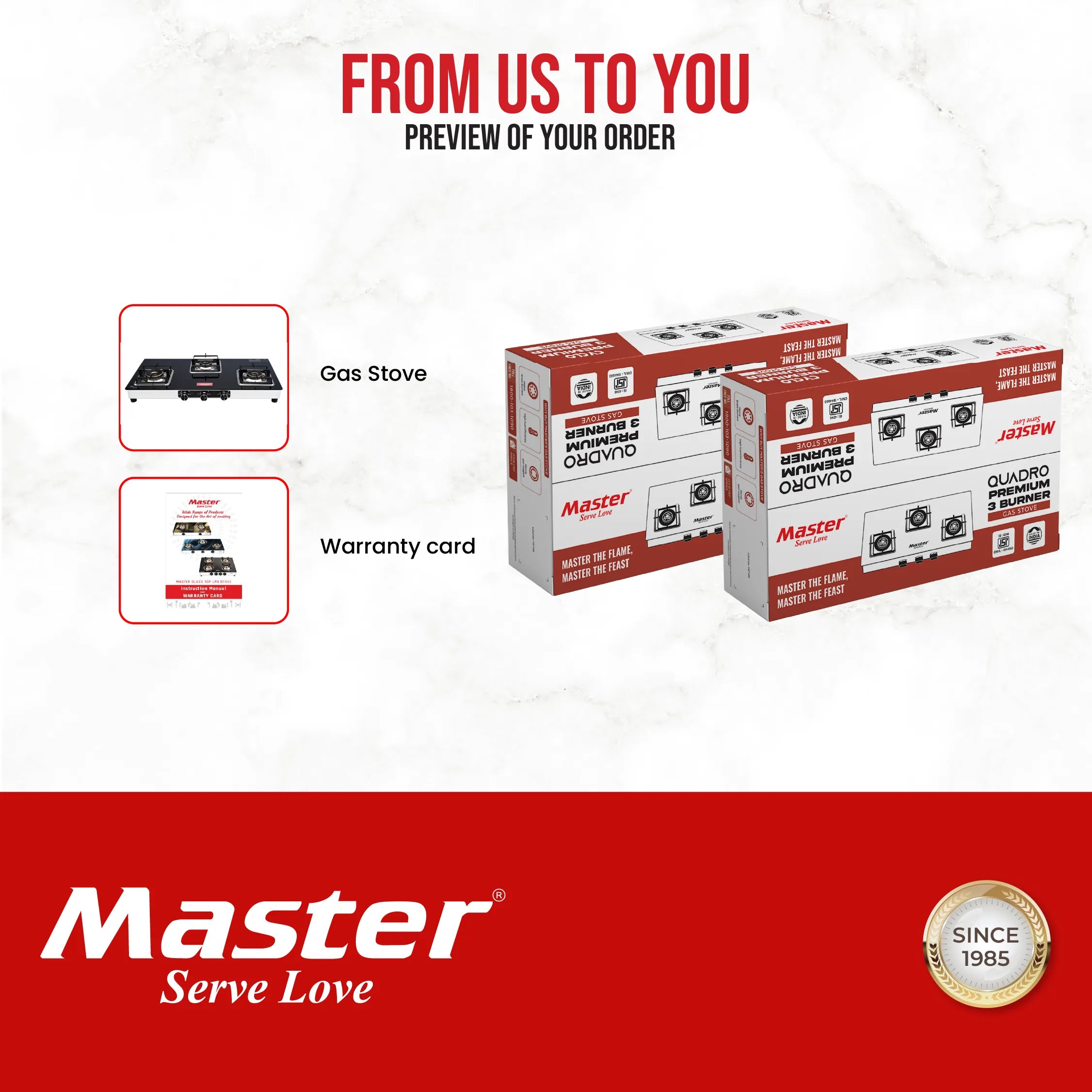 Quadro 3 Burner Jumbo Glass Top Gas Stove - Master