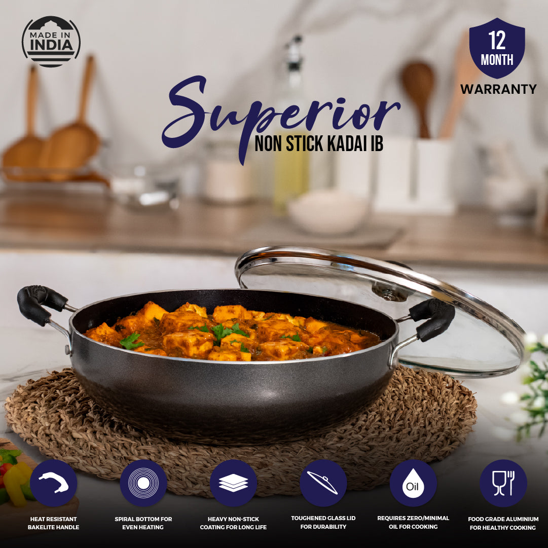 Superior 28cm Kadhai with Glass Lid - Induction Base - Master