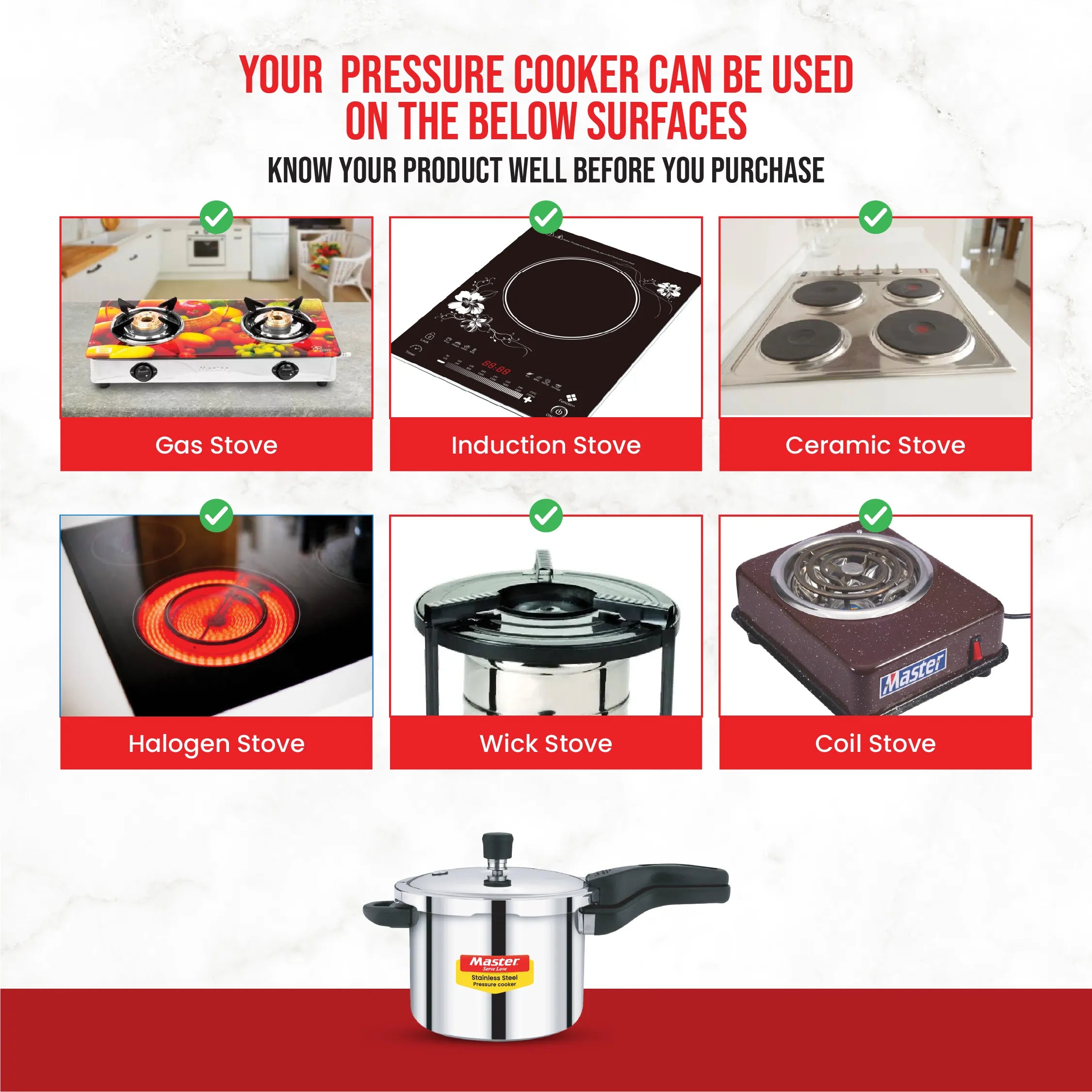 Amora 5L+3L+2L Stainless Steel Flat Outer Lid Pressure Cooker Combo - Induction Base - Master