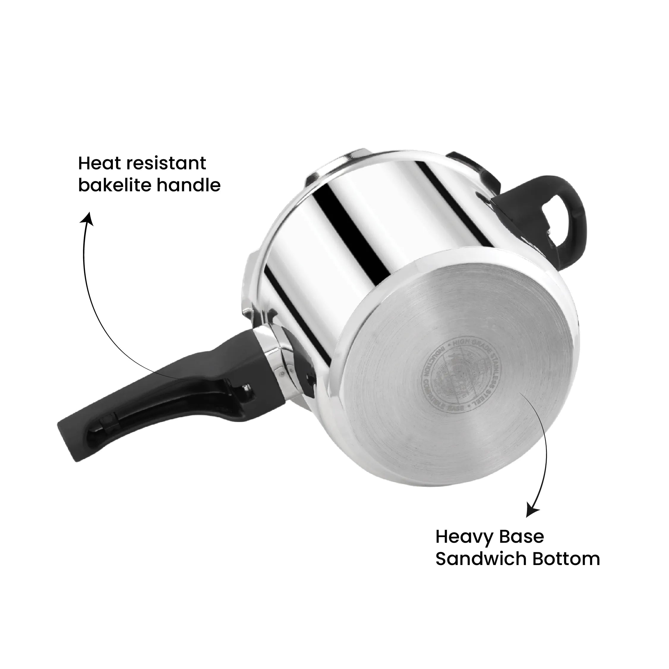 Amora 5L+3L+2L Stainless Steel Flat Outer Lid Pressure Cooker Combo - Induction Base - Master