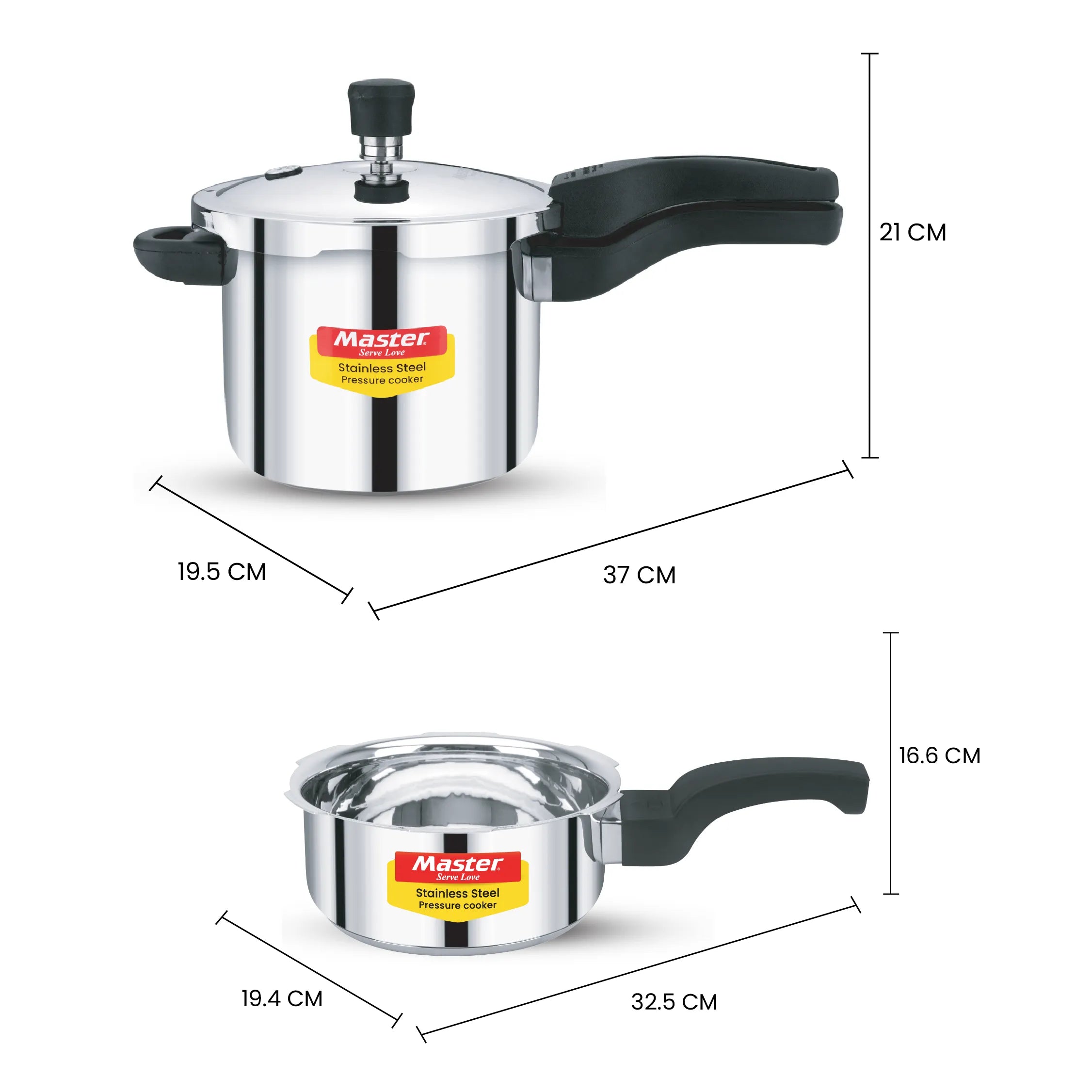 Amora 5L+3L+2L Stainless Steel Flat Outer Lid Pressure Cooker Combo - Induction Base - Master