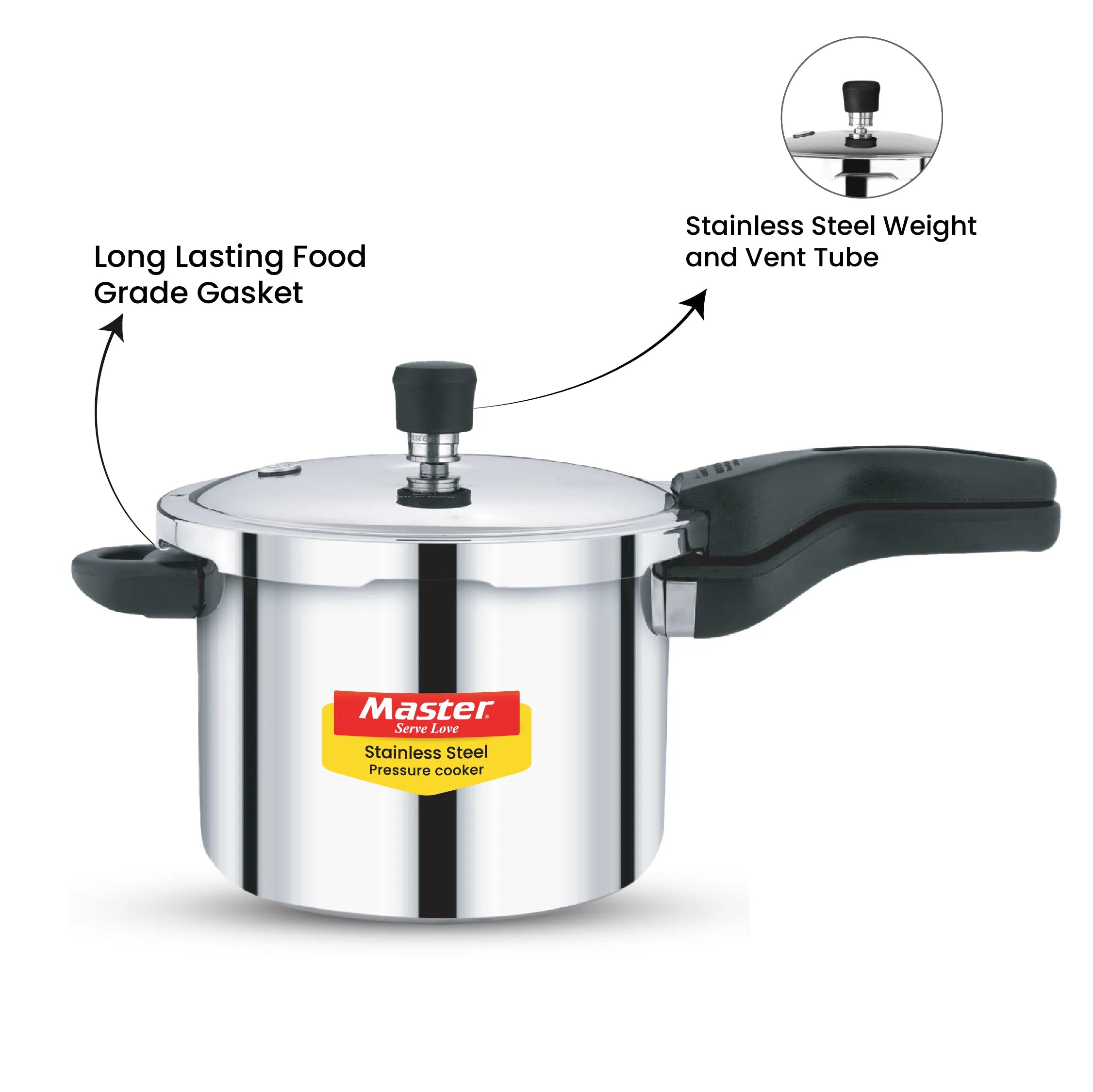 Amora 5L+3L+2L Stainless Steel Flat Outer Lid Pressure Cooker Combo - Induction Base - Master