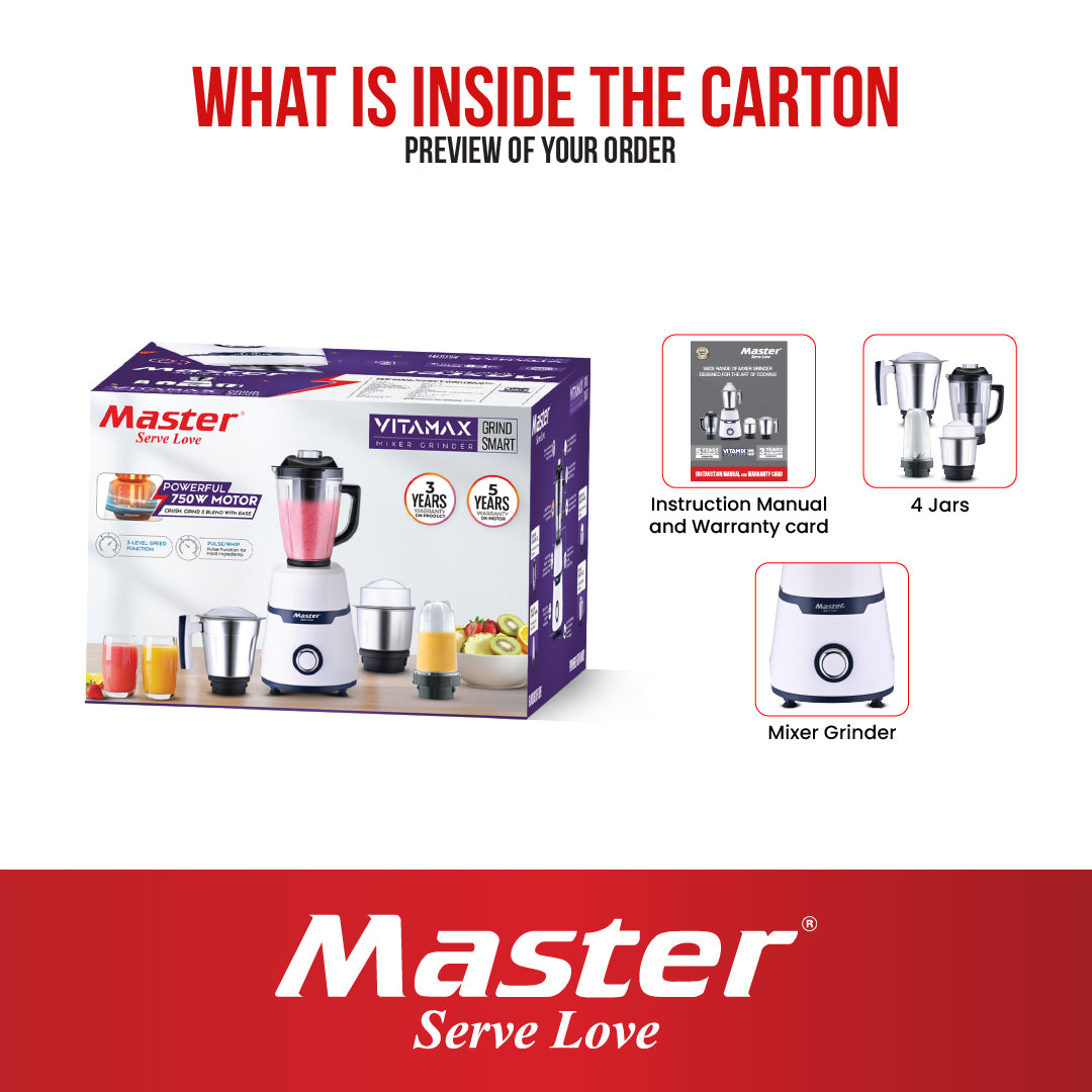 Vitamax PRO 750 W Mixer Grinder with 4 Jars - Master