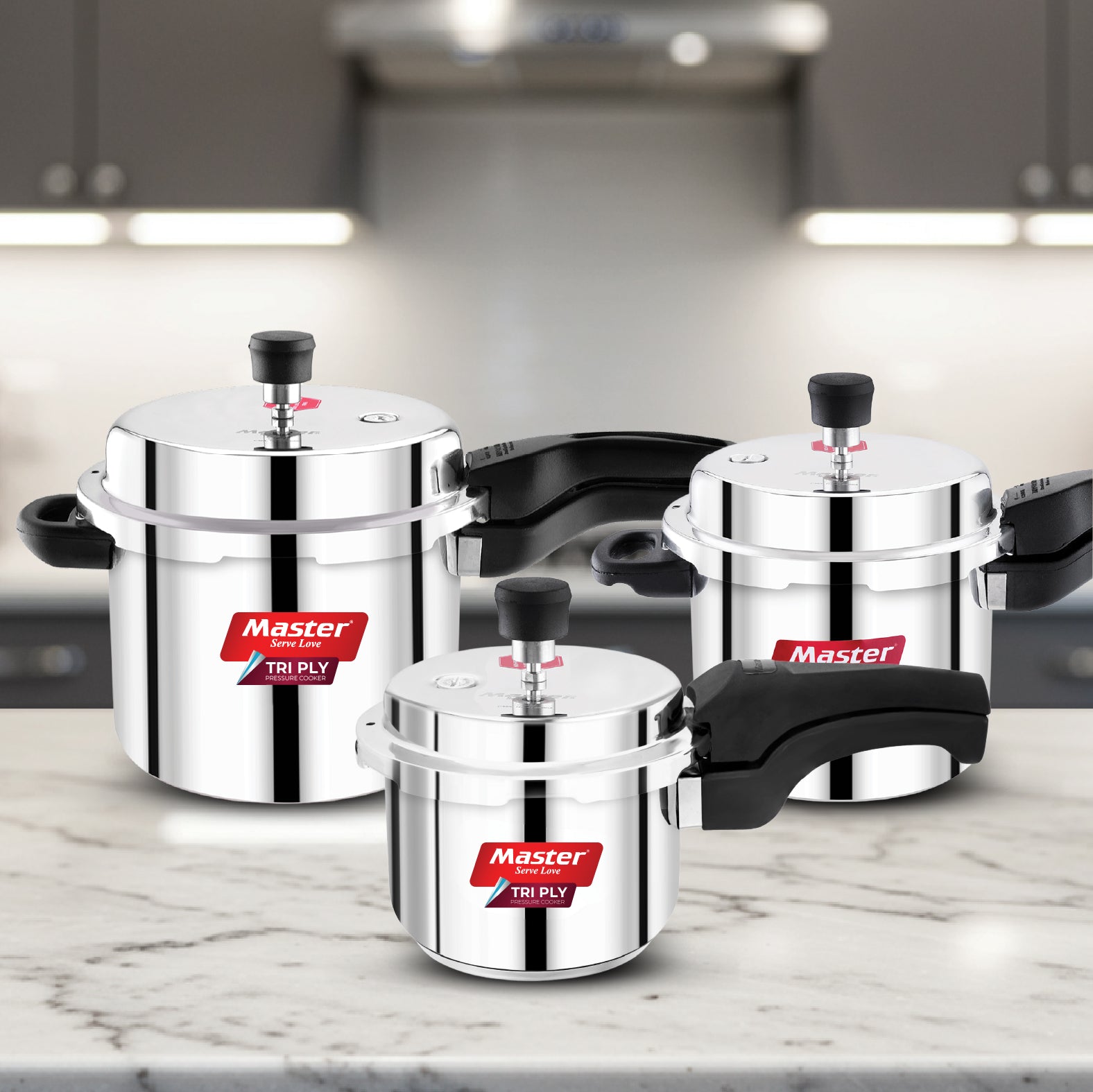 Triplica Pro 5L+3L+1.5L Tri Ply Outer Lid Pressure Cooker Combo - Induction Base