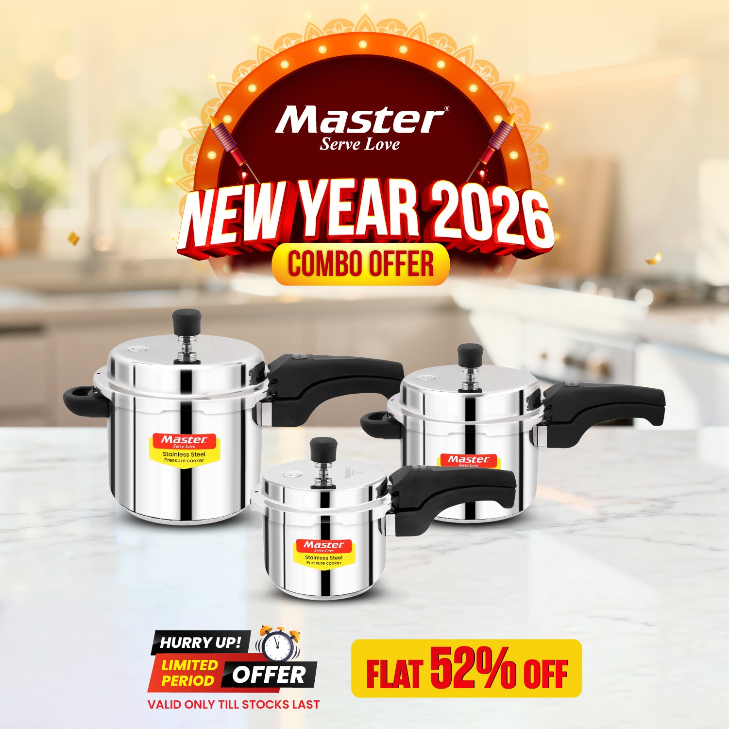 Magnum Pro 5L+3L+1.5L Stainless Steel Outer Lid Pressure Cooker Combo - Induction Base