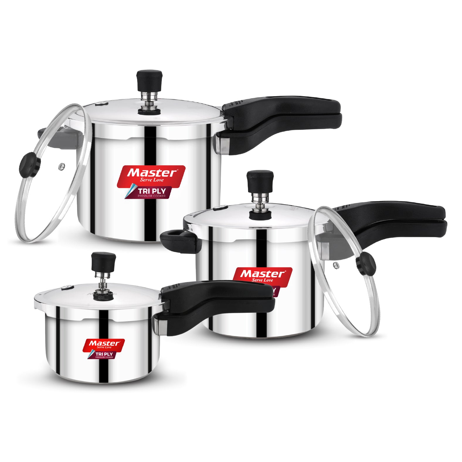 Nova 5L+3L+1.5L Tri Ply Flat Outer Lid Pressure Cooker Combo - Induction Base