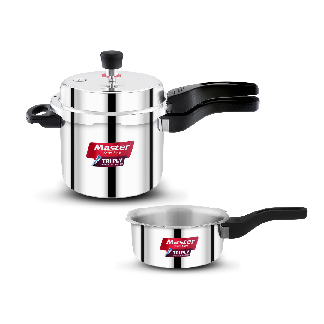 Triplica 3L+2L Tri Ply Outer Lid Pressure Cooker Combo - Induction Base