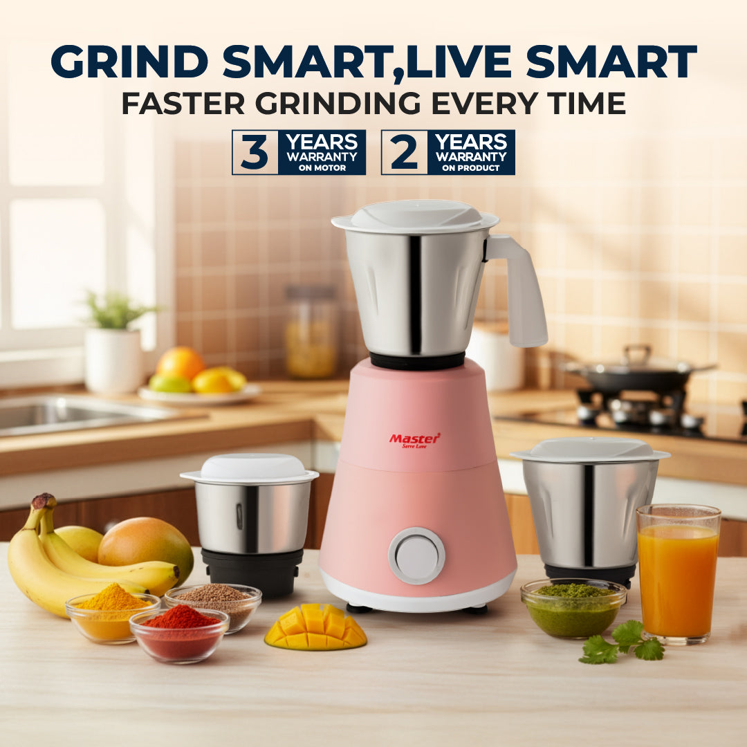 Spinnova 500W Mixer Grinder with 3 Jars (Pink)