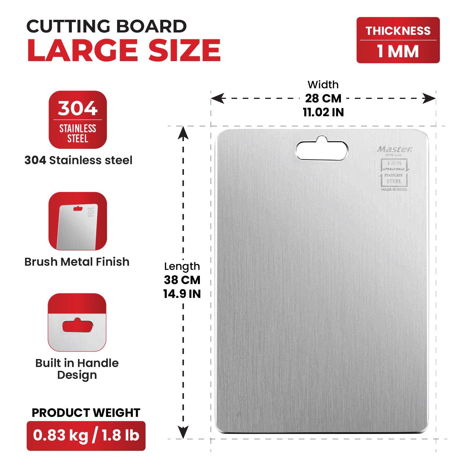 Slice Stainless Steel Cutting Board - Large - Master