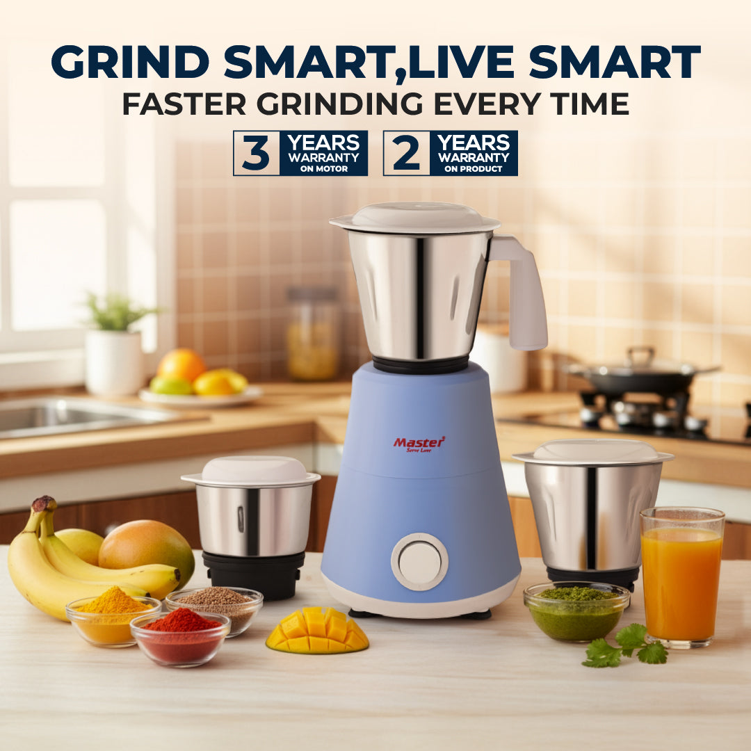 Spinnova 500W Mixer Grinder with 3 Jars (Blue)