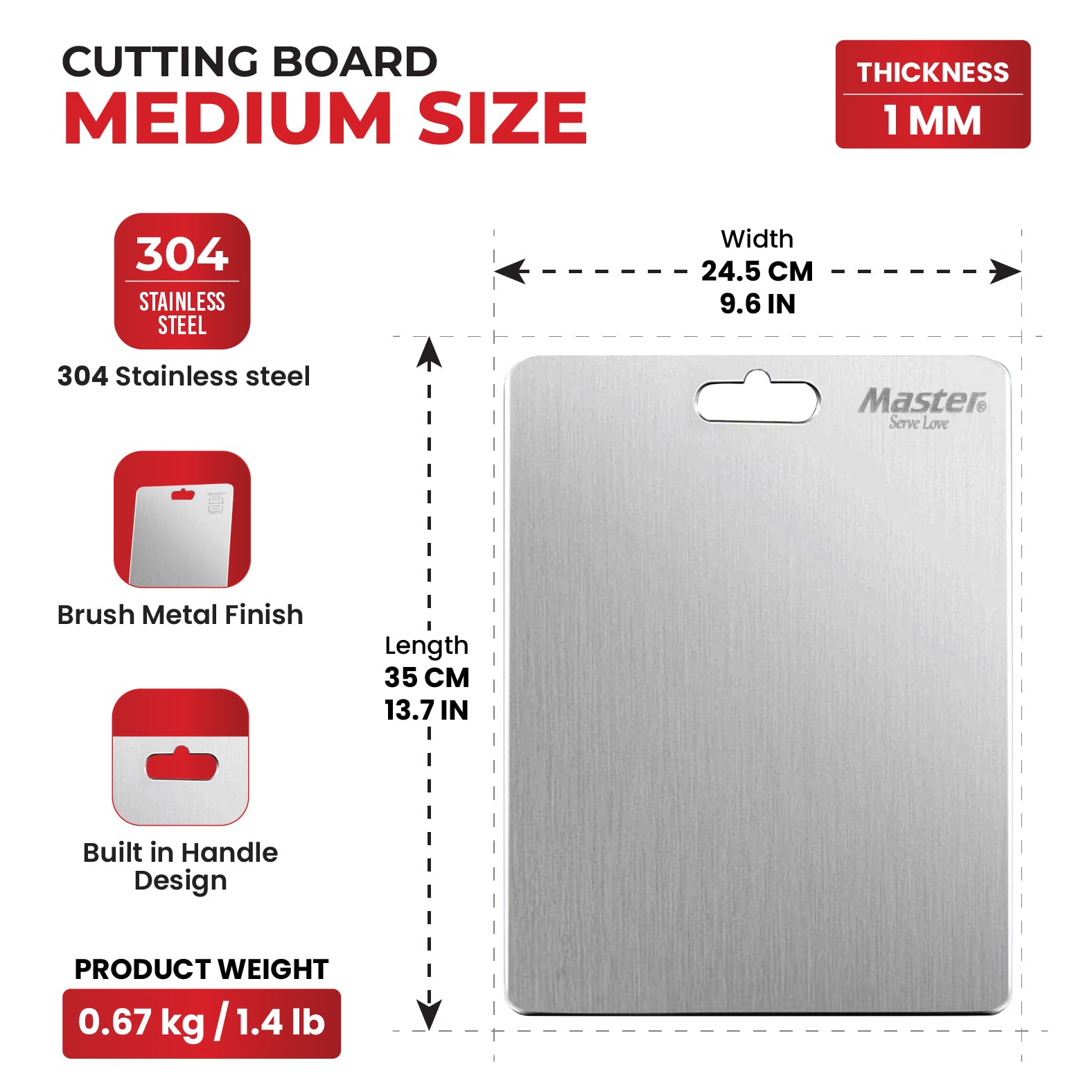 Slice Stainless Steel Cutting Board - Medium - Master