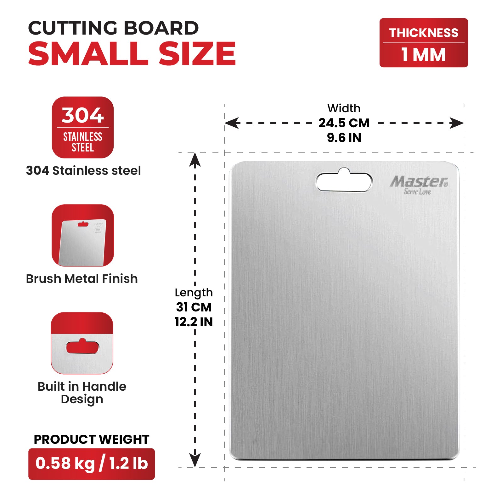 Slice Stainless Steel Cutting Board - Small - Master
