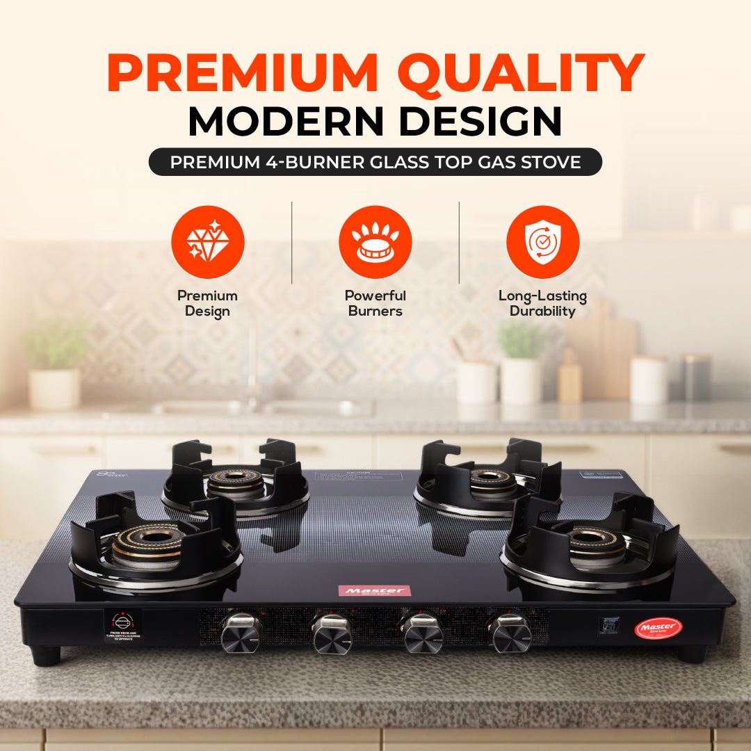 Cyclo 4 Burner Jumbo Glass Top Gas Stove