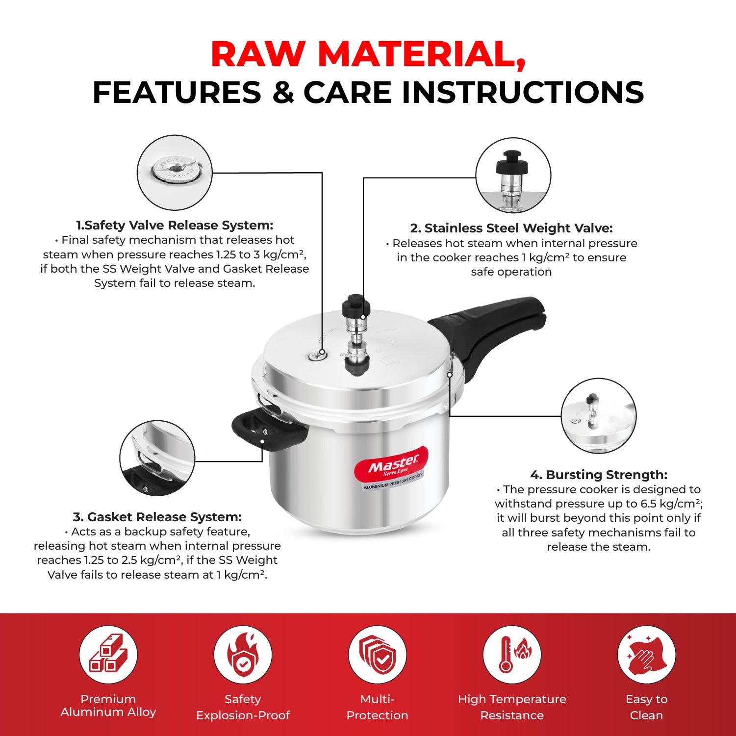 Popular 3L + 5L Aluminium Outer Lid Pressure Cooker (IB) + Hydropot 1.5L Electric Kettle - Master