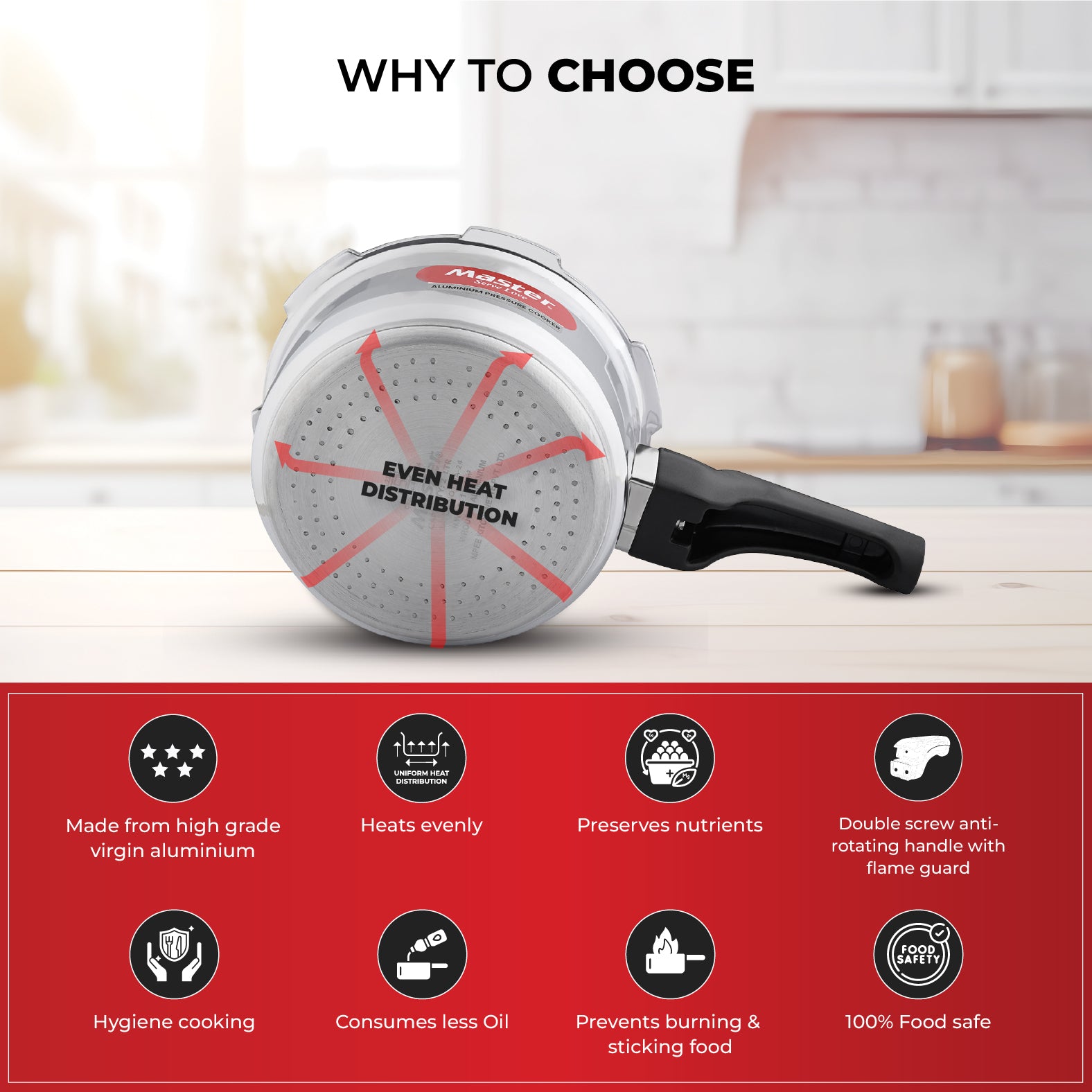 Deluxe 2L Aluminium Outer Lid - Heavy-Premium Pressure Cooker - Master