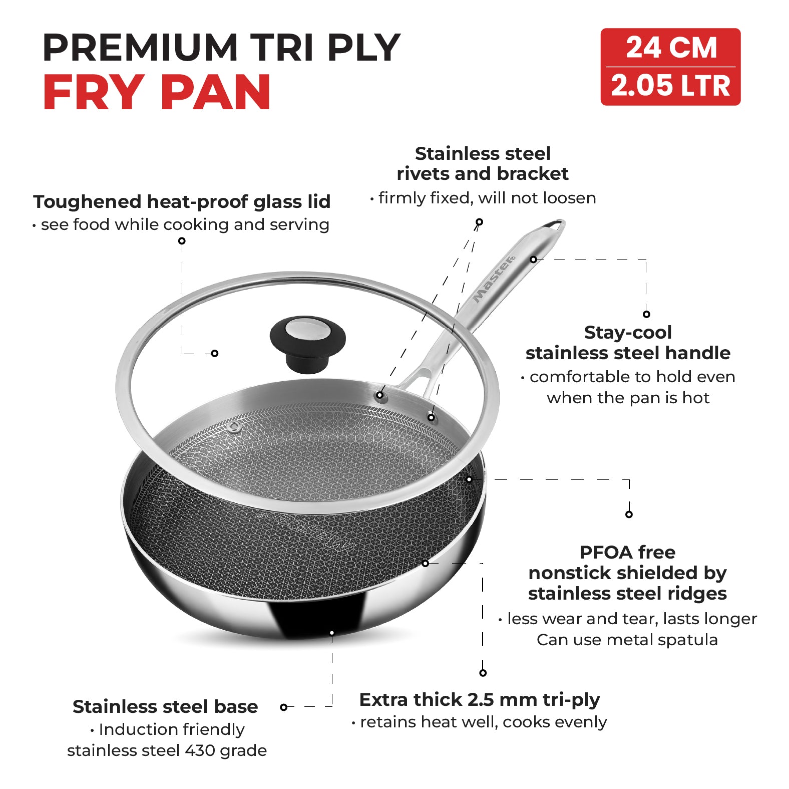Titan Pro 24cm Frypan with Glass Lid - Master