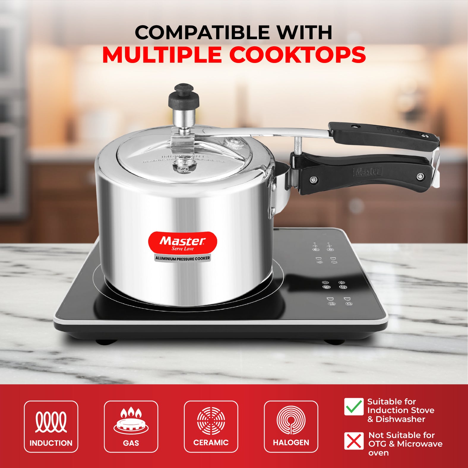Secura 3L Aluminium Inner Lid Pressure Cooker - Induction Base - Master