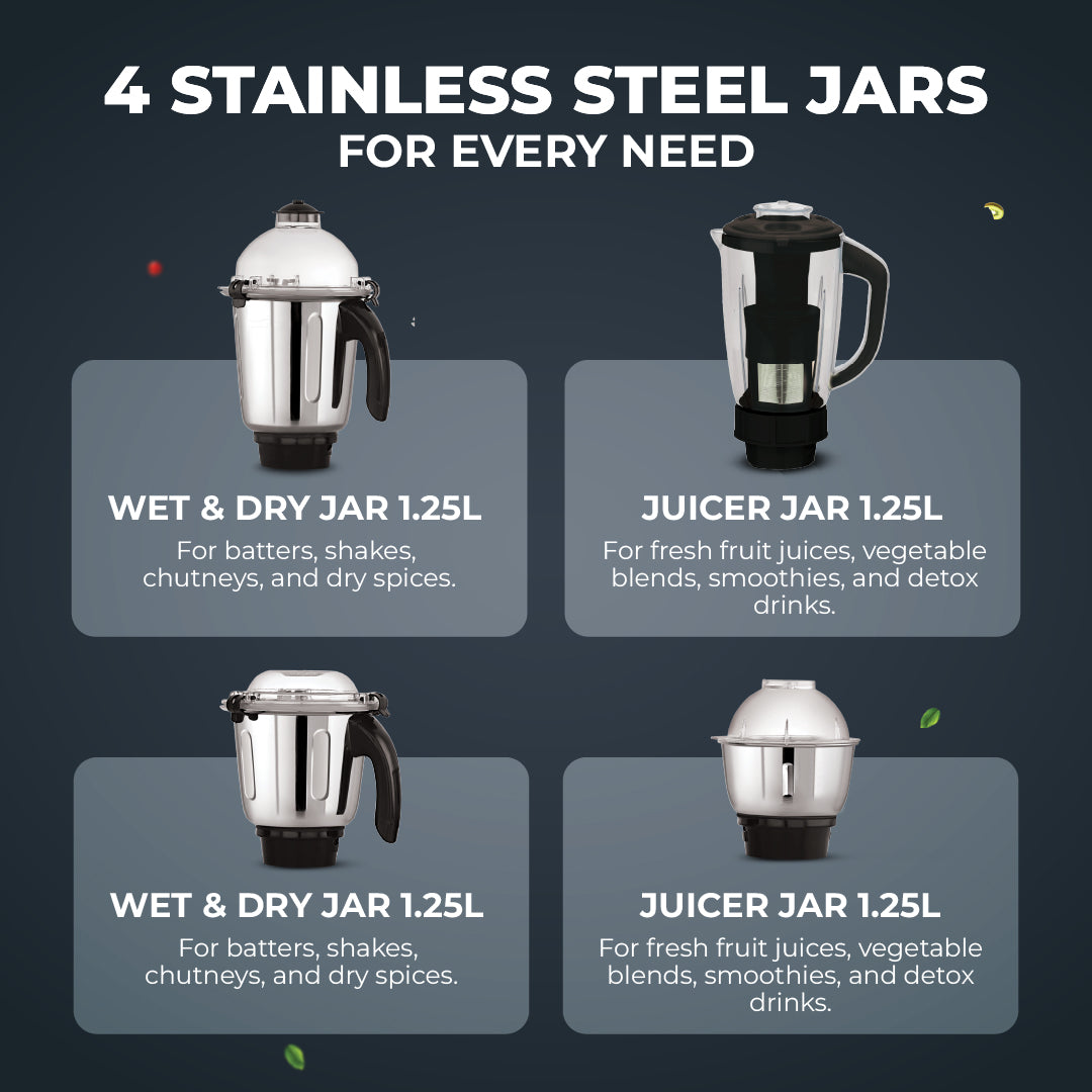 Stenova 1000 W Mixer Grinder with 4 Jars - Master