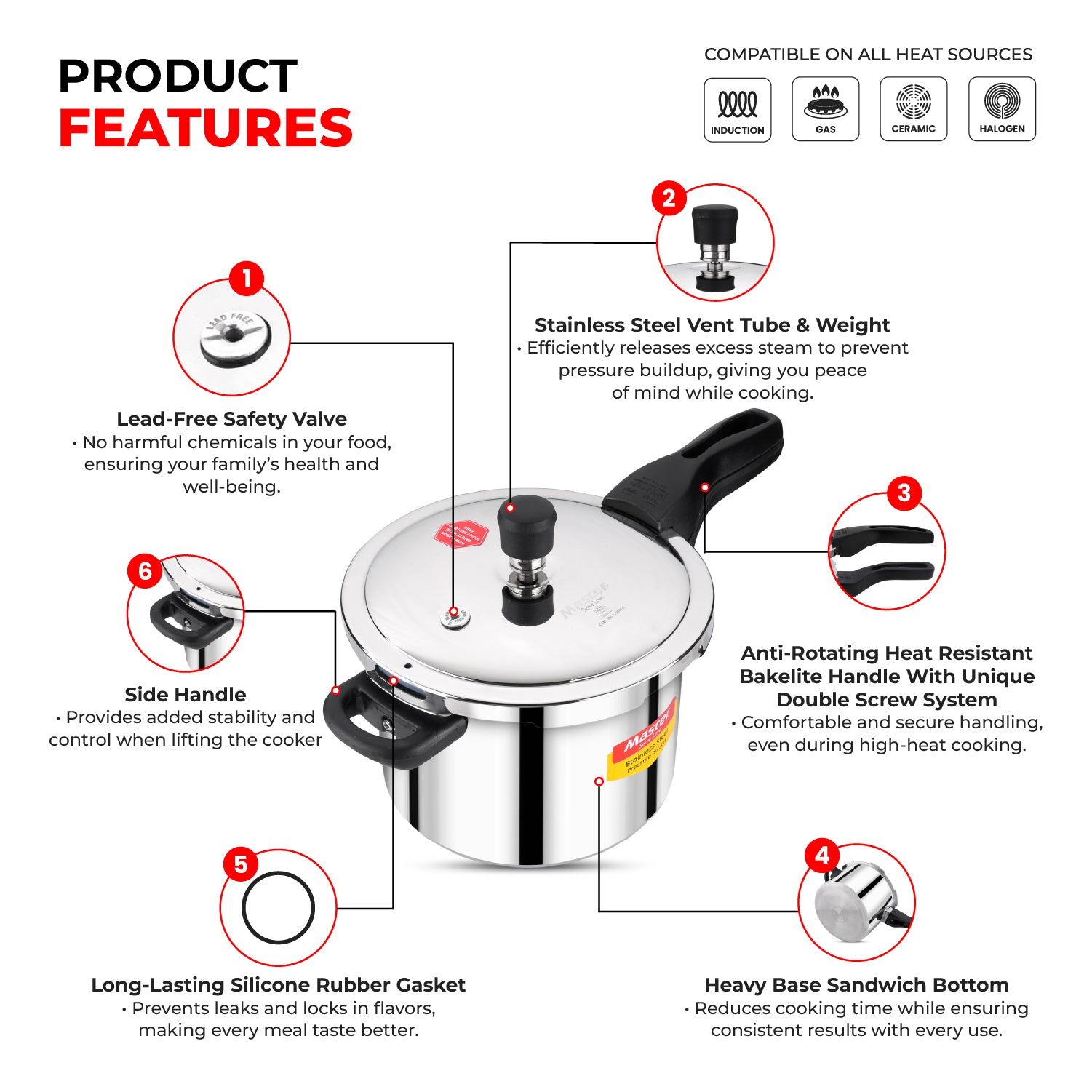 Amora 2L + 3L Stainless Steel Outer Lid Pressure Cooker (IB) + Slice SS Chopping Board (Small)