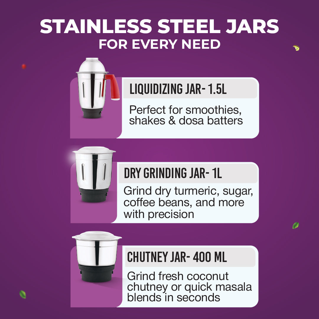 Charly PRO 600W Mixer Grinder with 3 Jars (Red) - Master