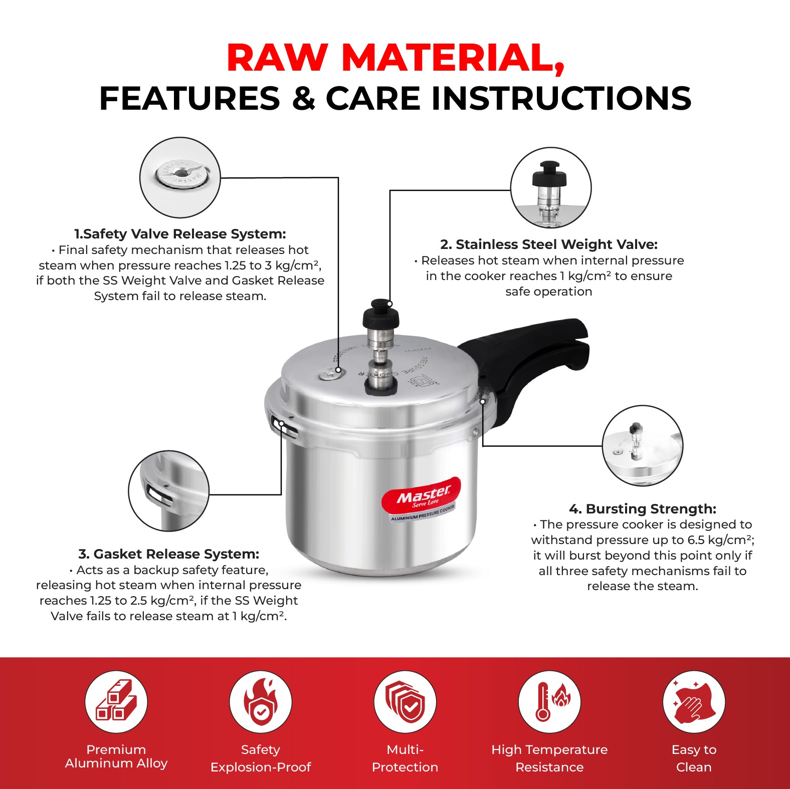 Popular 3L Aluminium Outer Lid Pressure Cooker - Induction Base - Master