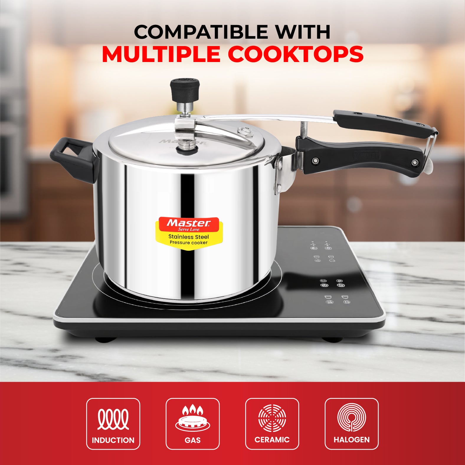 Gloria 5L Stainless Steel Inner Lid Pressure Cooker - Induction Base - Master