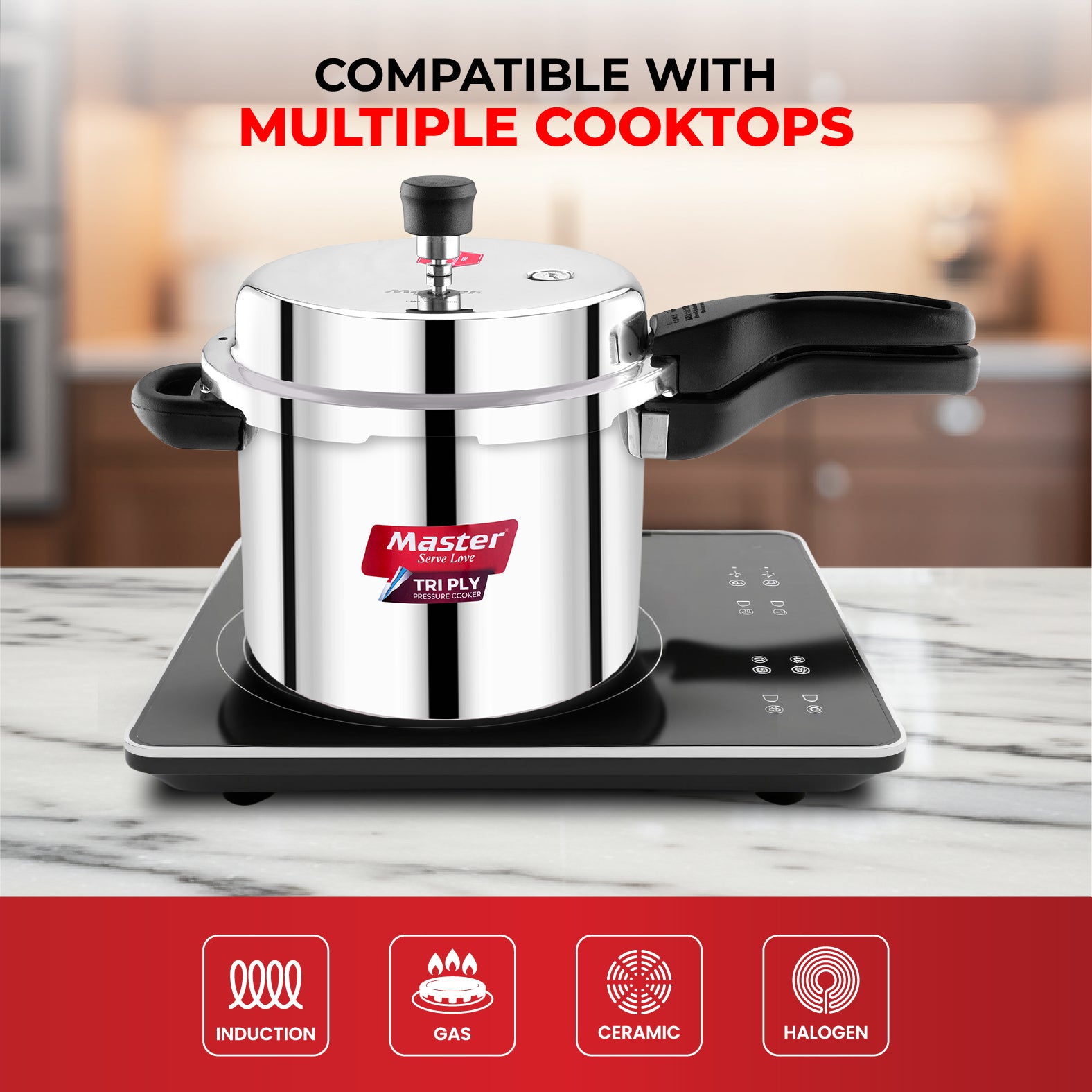 Triplica Pro 5L+3L+1.5L Tri Ply Outer Lid Pressure Cooker Combo - Induction Base