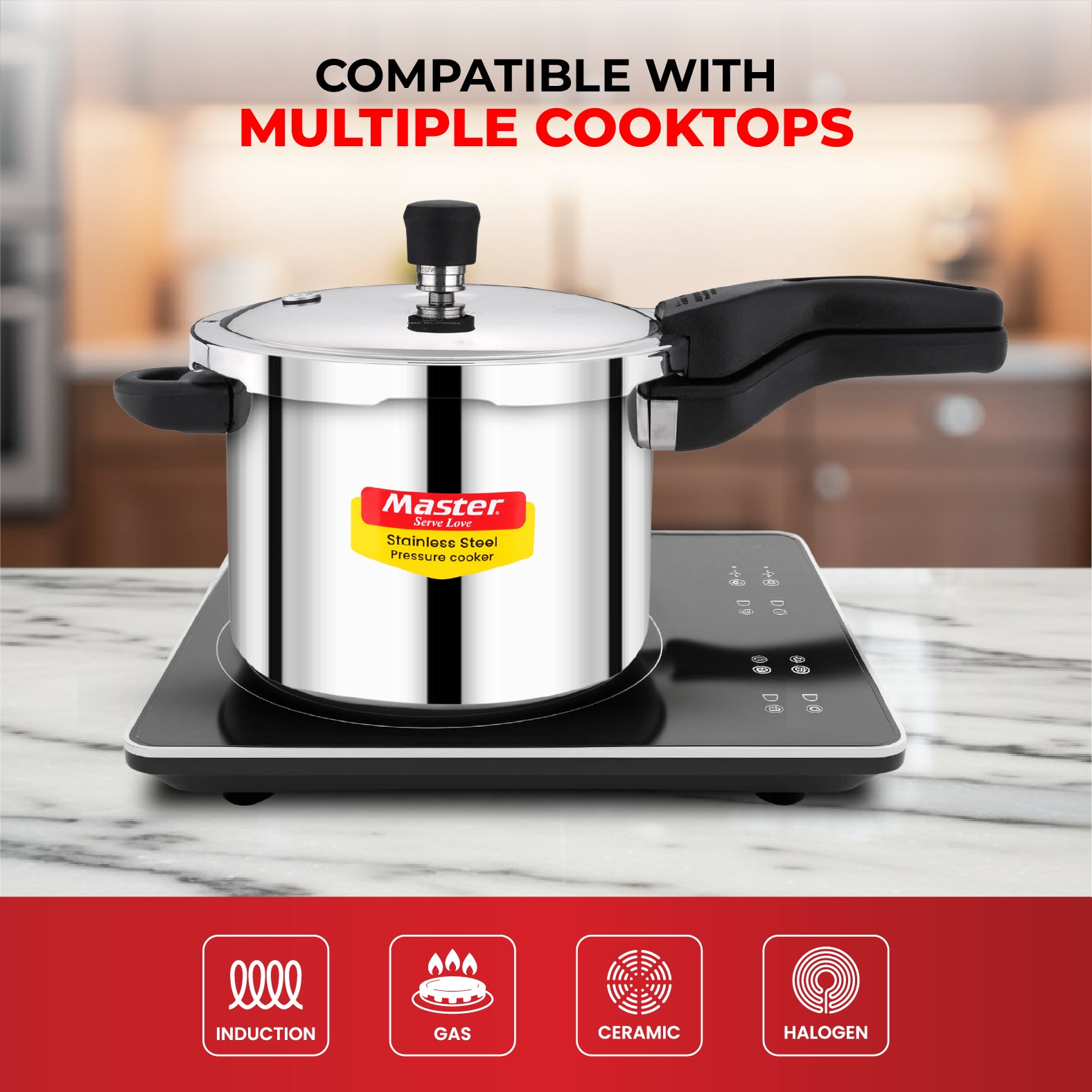 Amora 5L+3L+2L Stainless Steel Flat Outer Lid Pressure Cooker Combo - Induction Base - Master