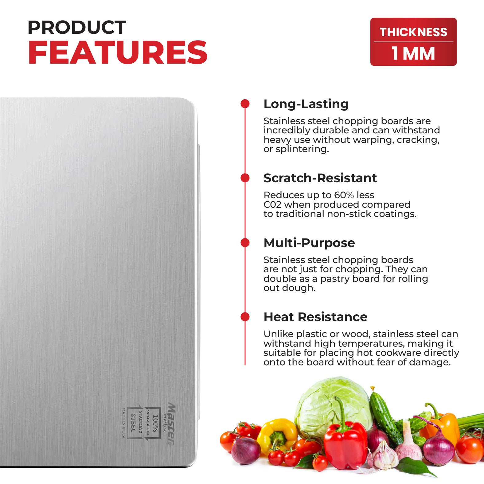 Slice Stainless Steel Cutting Board - Large Table Top - Master