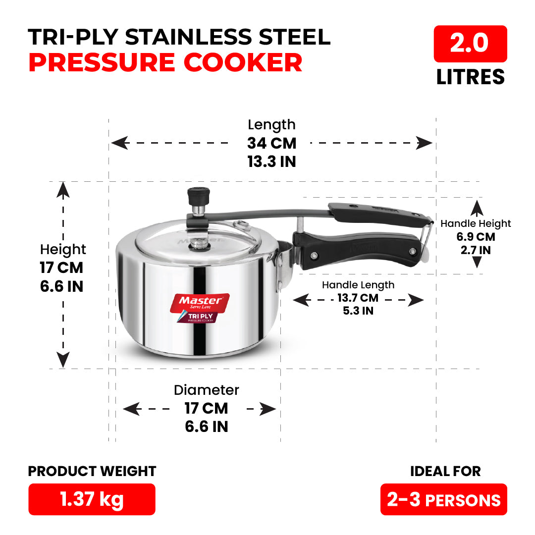 Ferrox 2L Triply Inner Lid Pressure Cooker - Induction Base - Master