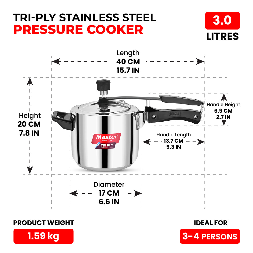 Ferrox 3L Triply Inner Lid Pressure Cooker - Induction Base - Master
