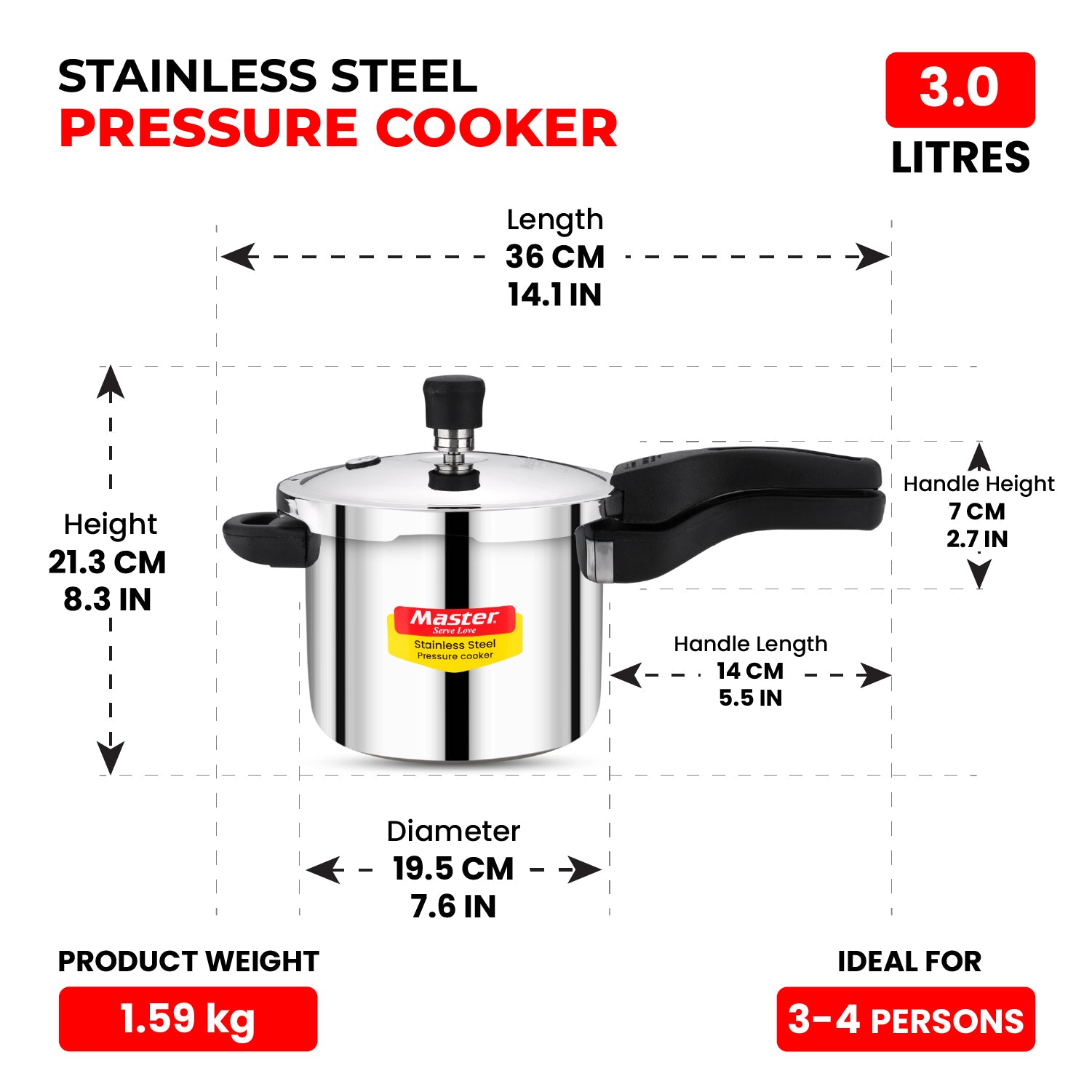 Amora 2L + 3L Stainless Steel Outer Lid Pressure Cooker (IB) + Slice SS Chopping Board (Small)
