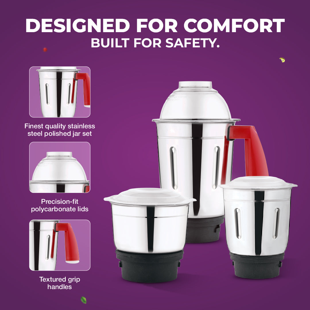 Charly PRO 600W Mixer Grinder with 3 Jars (Red) - Master