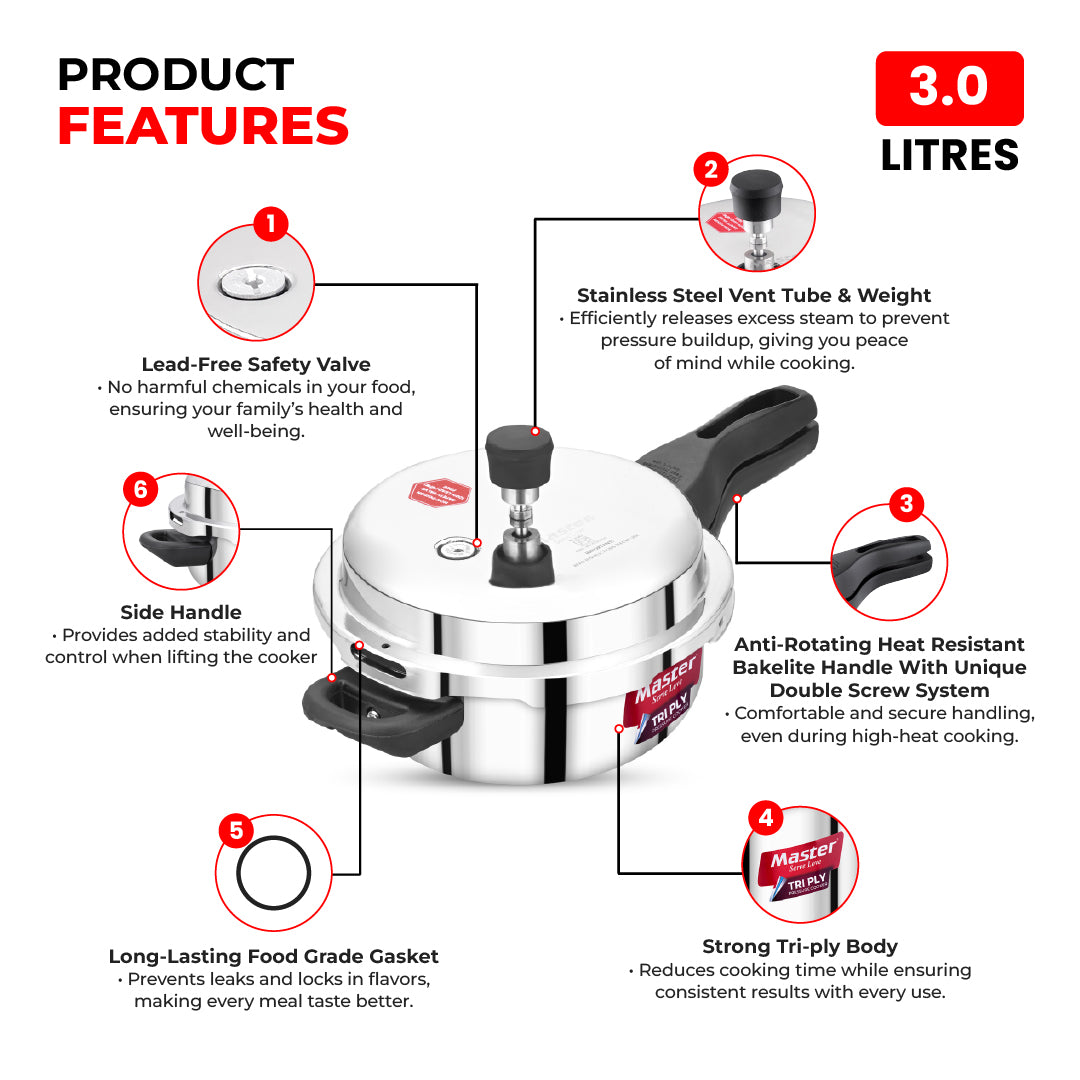 Triplica 3L Triply Outer Lid Junior Pressure Pan - Induction Base - Master