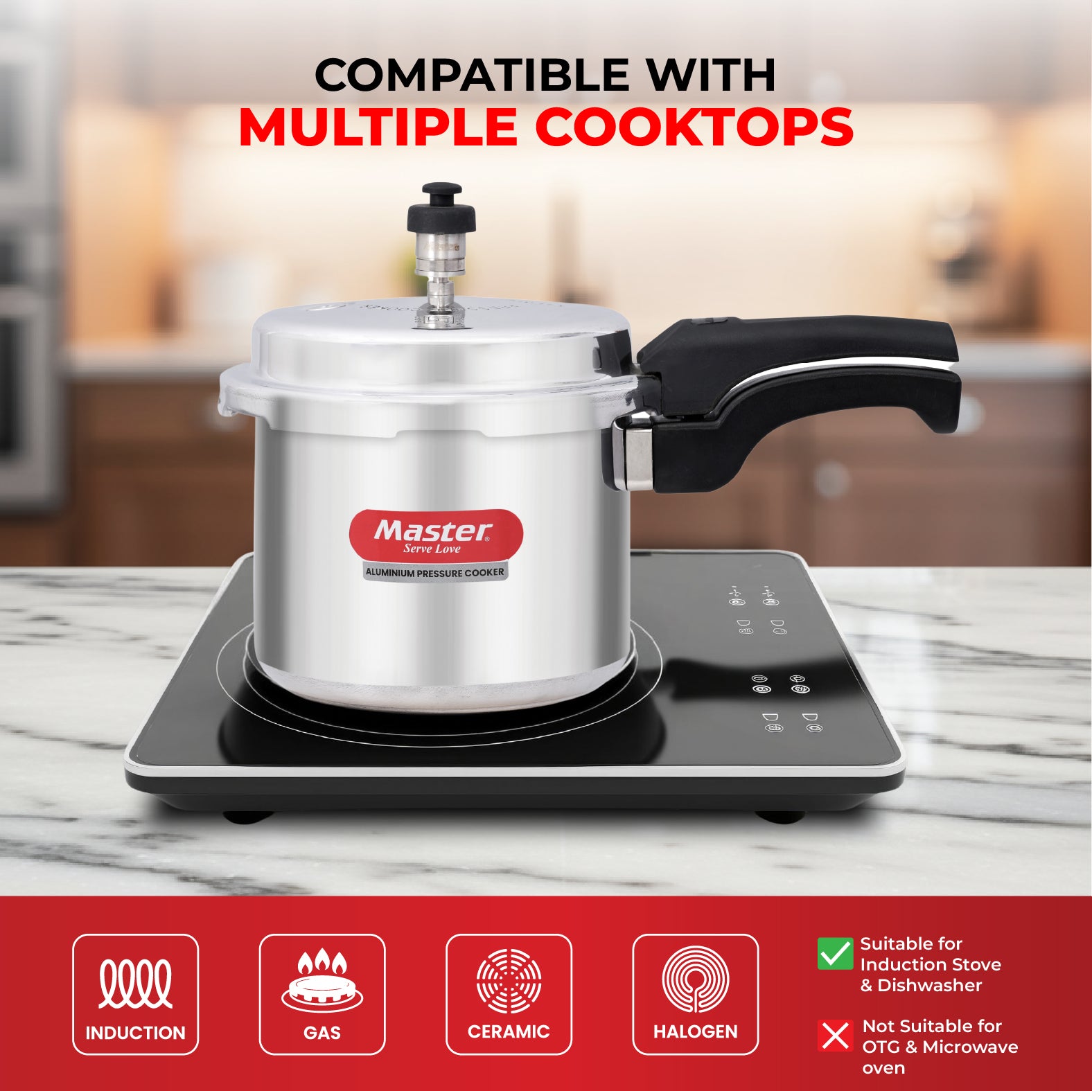 Popular 3L Aluminium Outer Lid Pressure Cooker - Induction Base - Master
