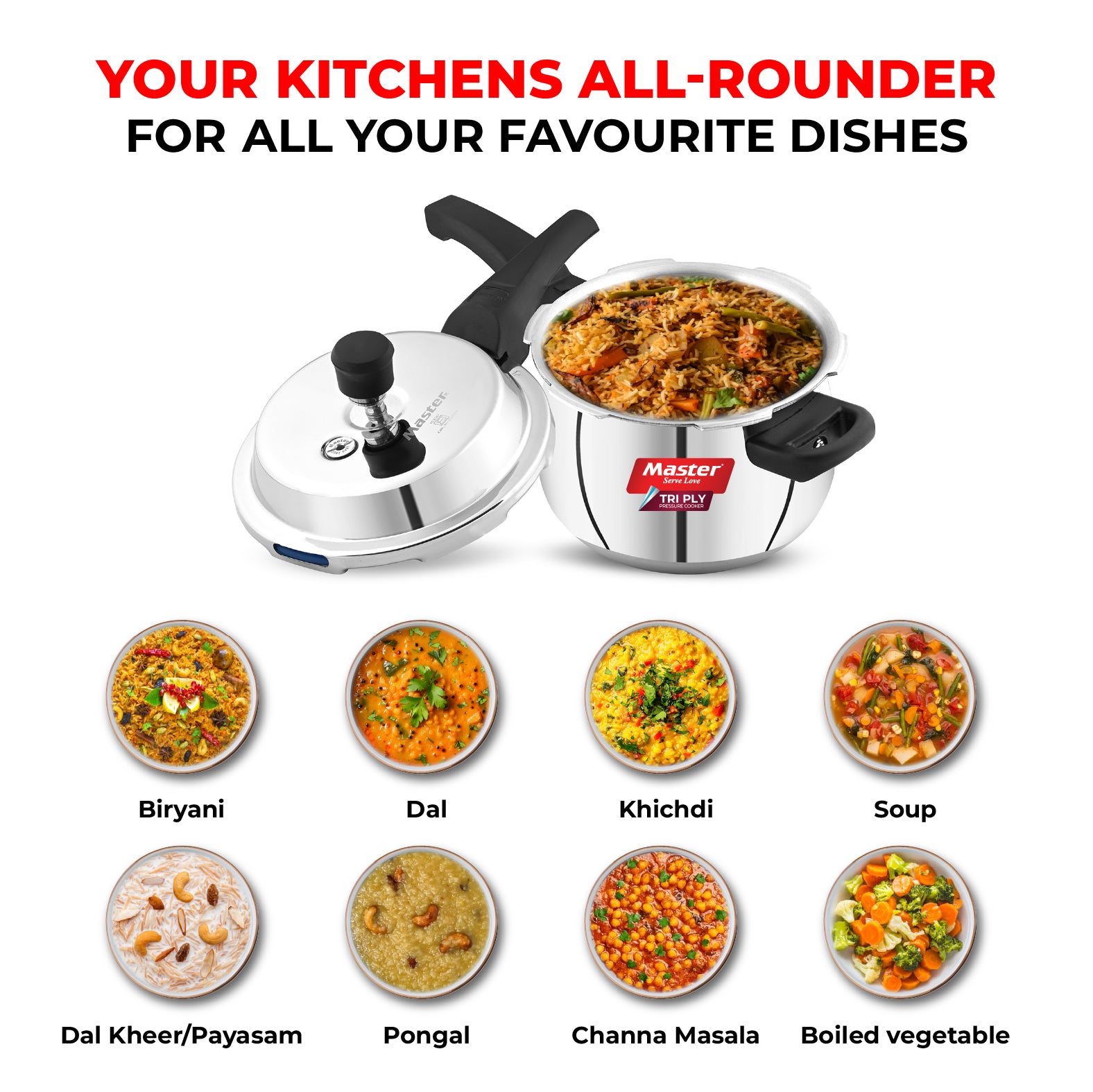 Robusta 5.5L Tri Ply Outer Lid Handi Pressure Cooker with Glass lid - Induction Base - Master