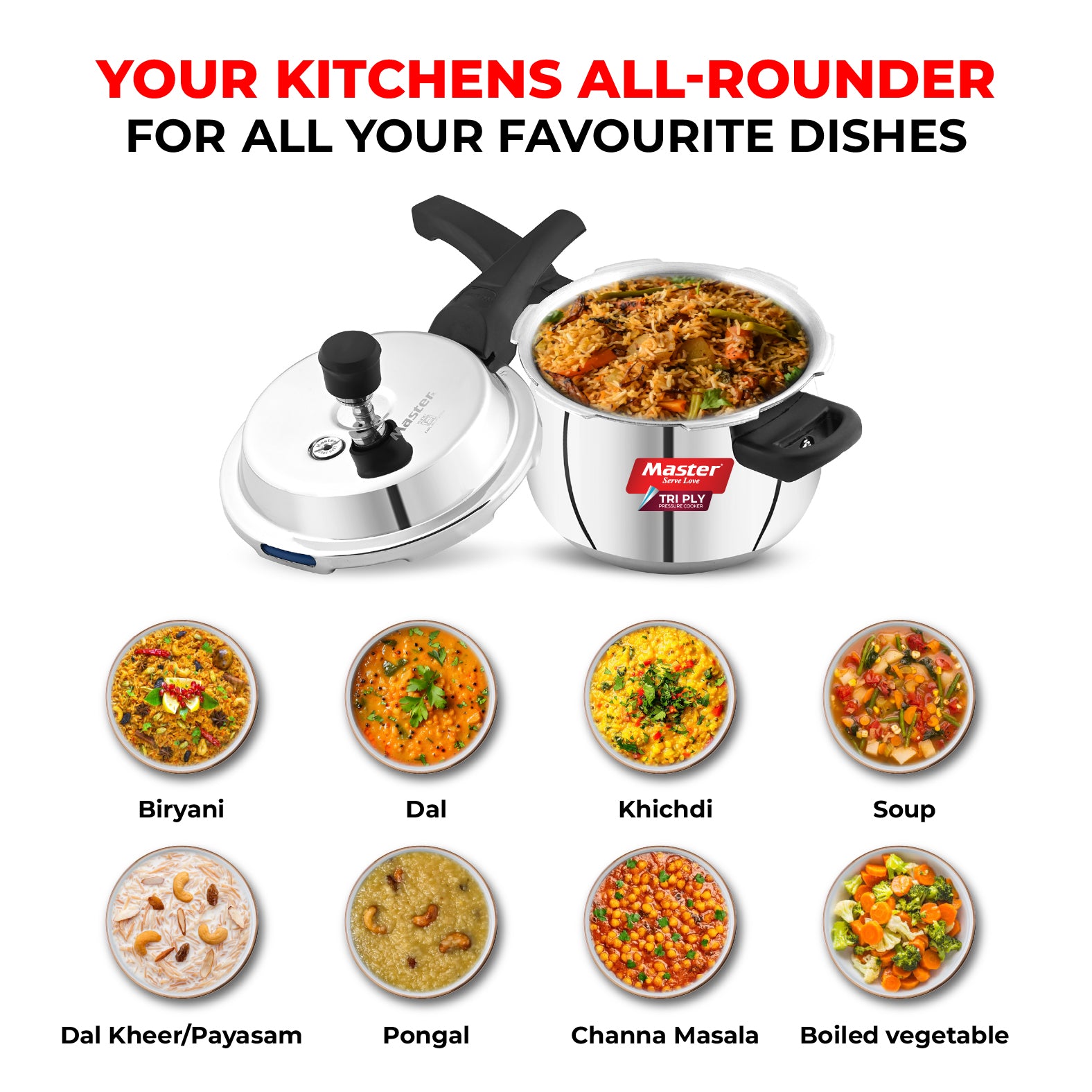 Robusta 3.5L Tri Ply Outer Lid Handi Pressure Cooker with Glass lid - Induction Base - Master