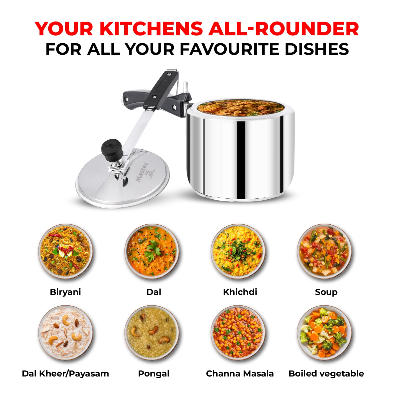 Gloria 3L Stainless Steel Inner Lid Pressure Cooker - Induction Base - Master