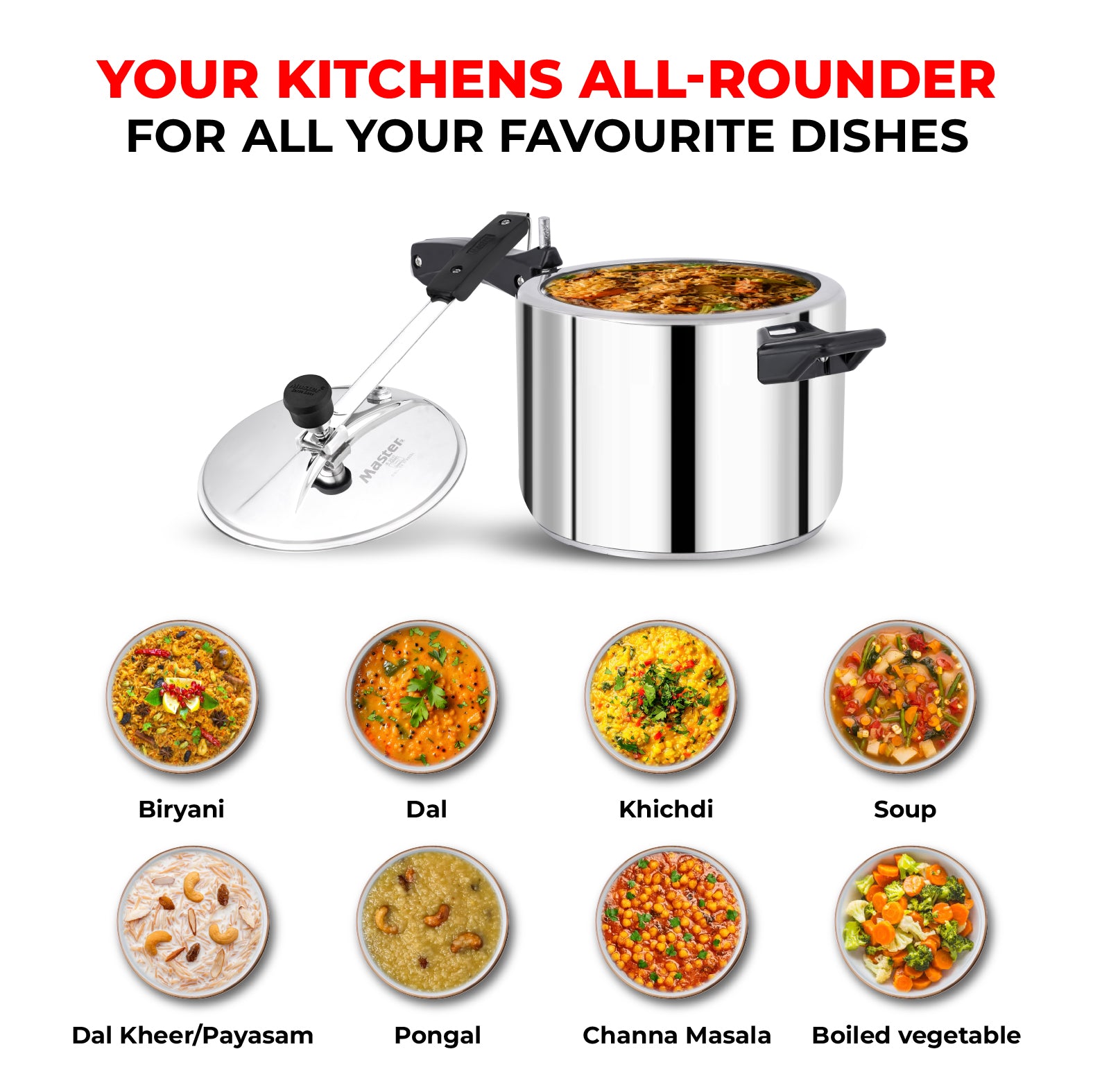 Gloria 5L Stainless Steel Inner Lid Pressure Cooker - Induction Base - Master