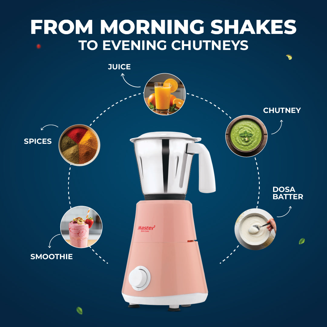 Spinnova 500W Mixer Grinder with 3 Jars (Pink) - Master