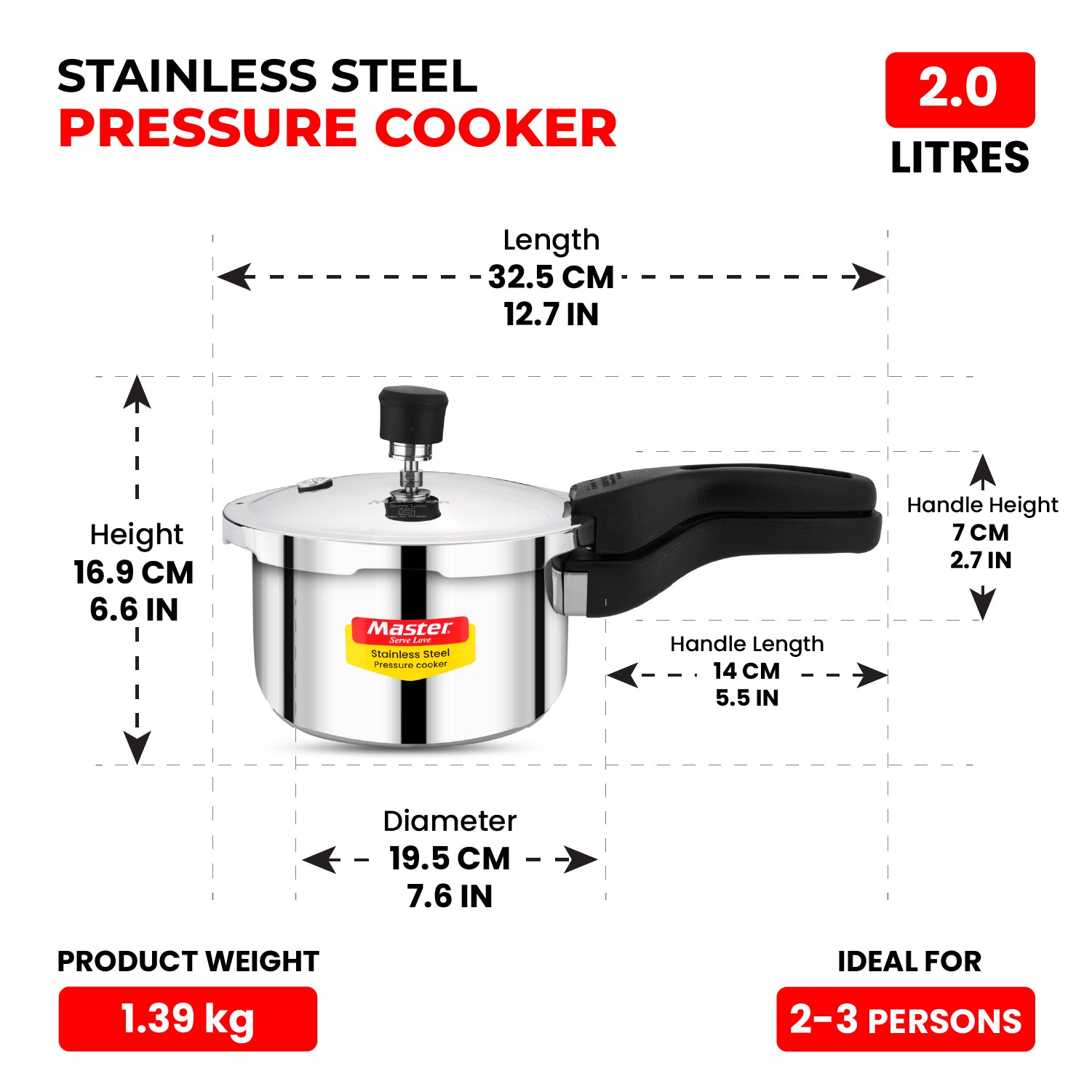 Amora 2L + 3L Stainless Steel Outer Lid Pressure Cooker (IB) + Slice SS Chopping Board (Small)
