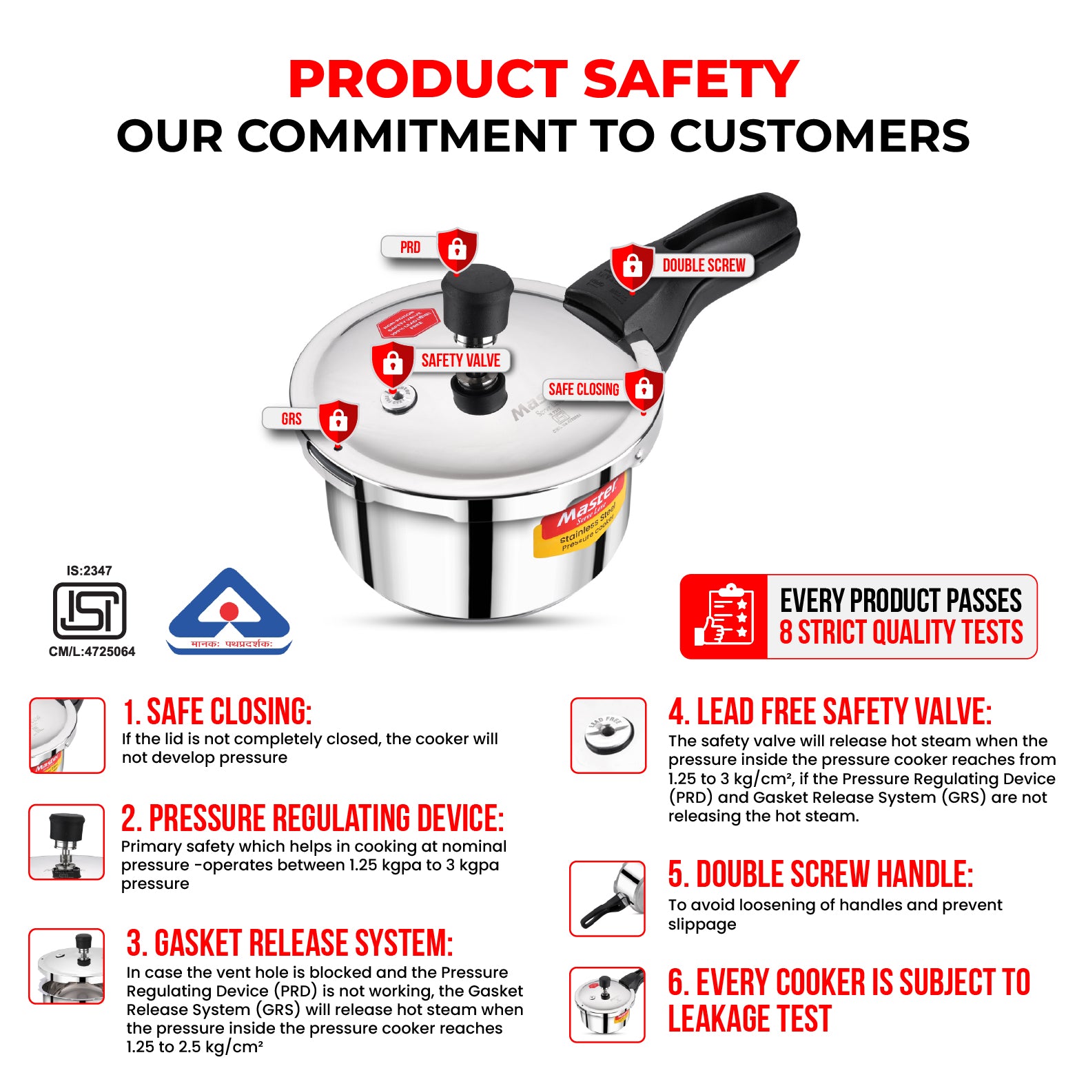 Amora 2L Stainless Steel Flat Outer Lid Pressure Cooker - Induction Base - Master
