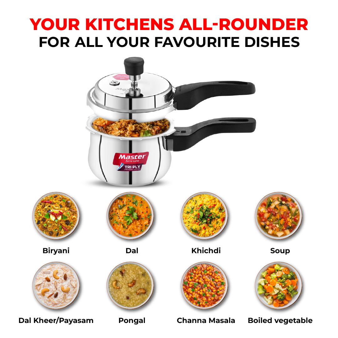 Robusta 1.5L Tri Ply Outer Lid Handi Pressure Cooker - Induction Base - Master