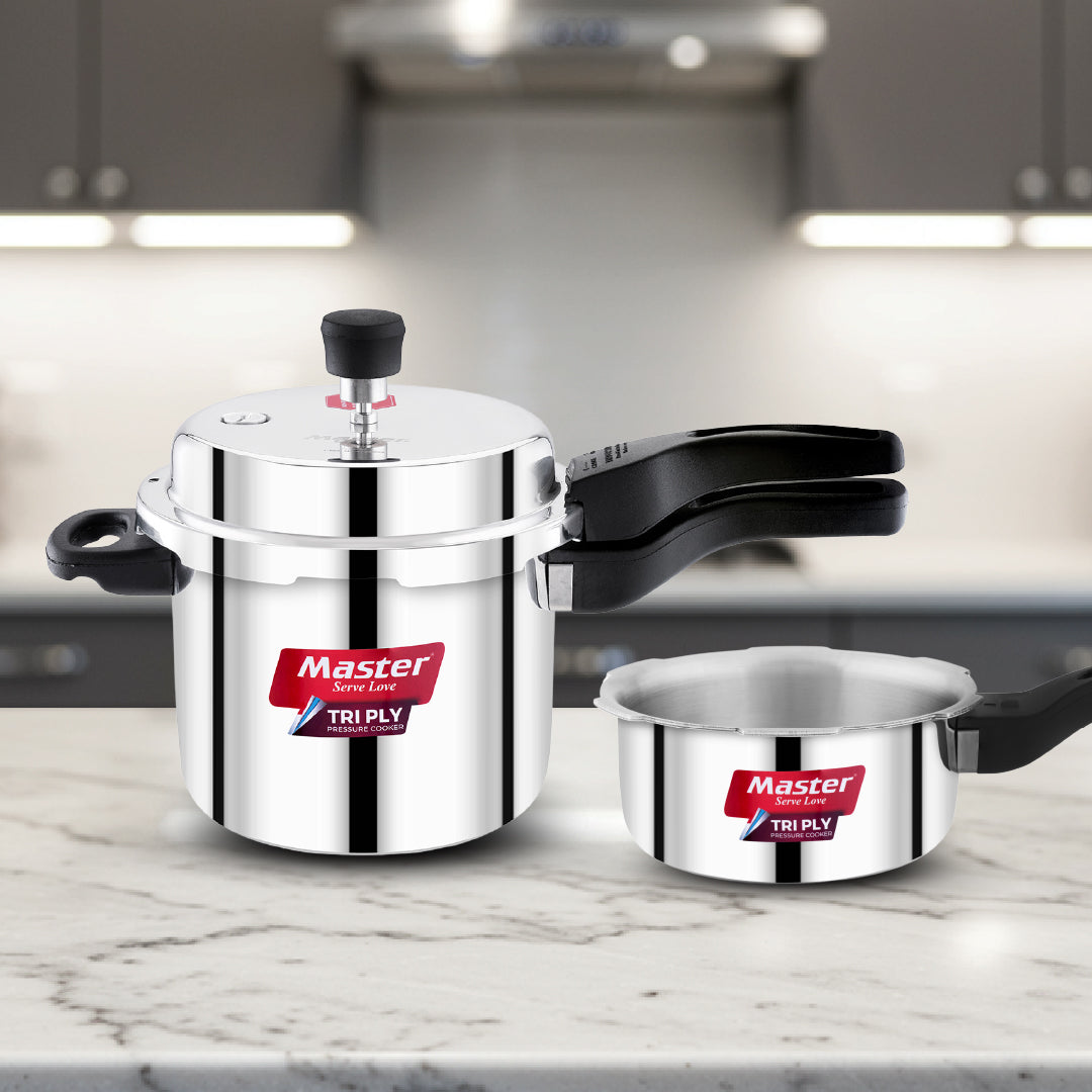 Triplica 3L+2L Tri Ply Outer Lid Pressure Cooker Combo - Induction Base - Master