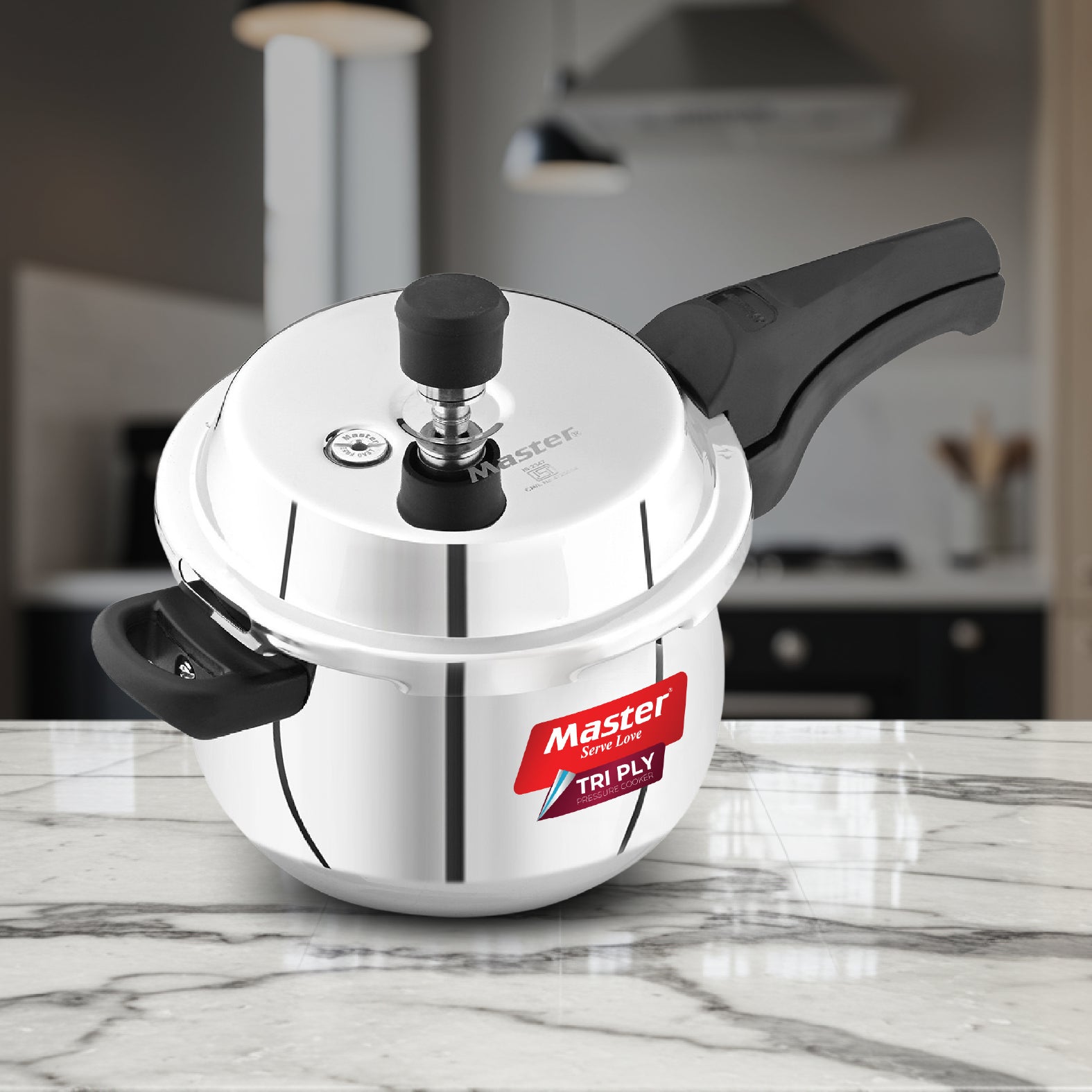 Robusta 3.5L Tri Ply Outer Lid Handi Pressure Cooker with Glass lid - Induction Base - Master