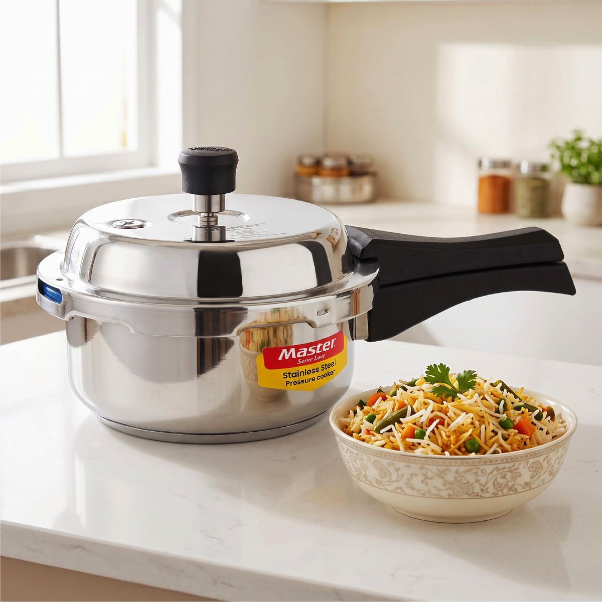 Vistaar Stainless Steel Wide Body Outer Lid Pressure Cooker – 2 L