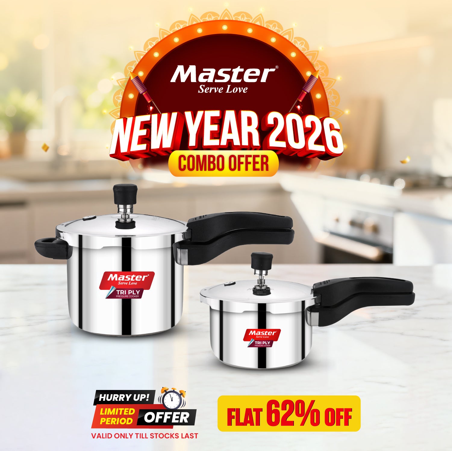 Nova Triply Outer Lid Pressure Cooker Combo – 1.5L + 3L