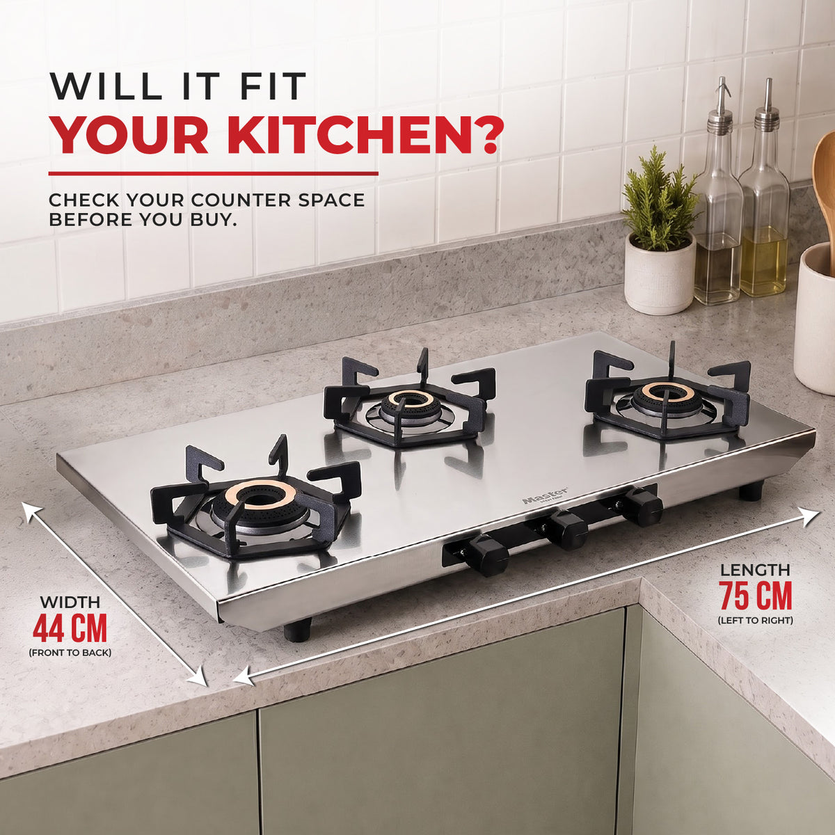Altis Premium Stainless Steel LPG Gas Stove with Jumbo Burner – 3 Burner