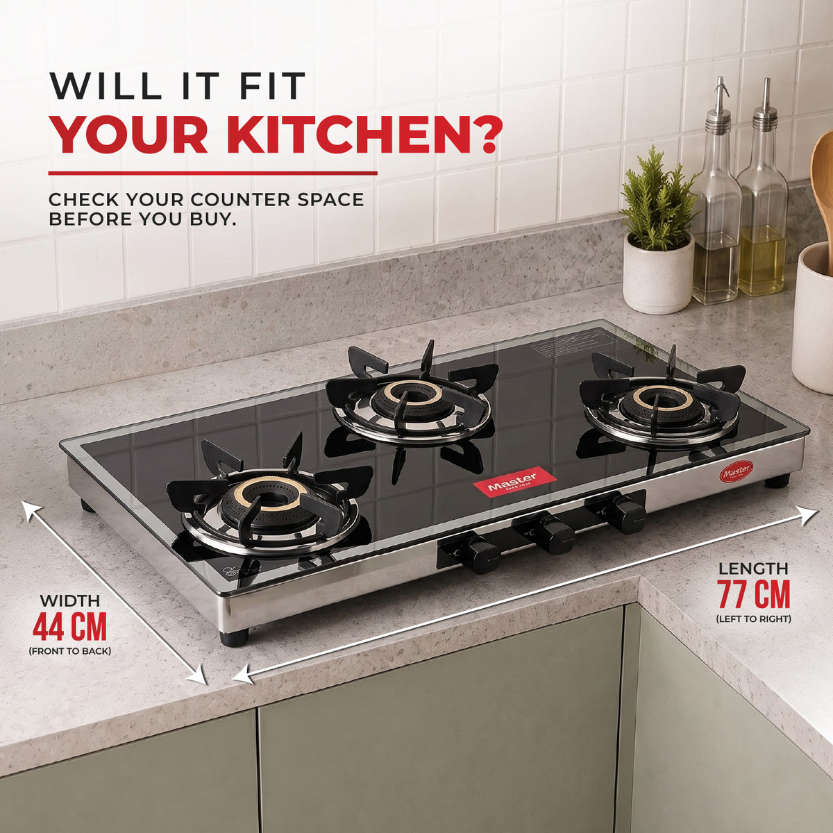 Regalia Premium Glass Top LPG Gas Stove with Jumbo Burner – 3 Burner